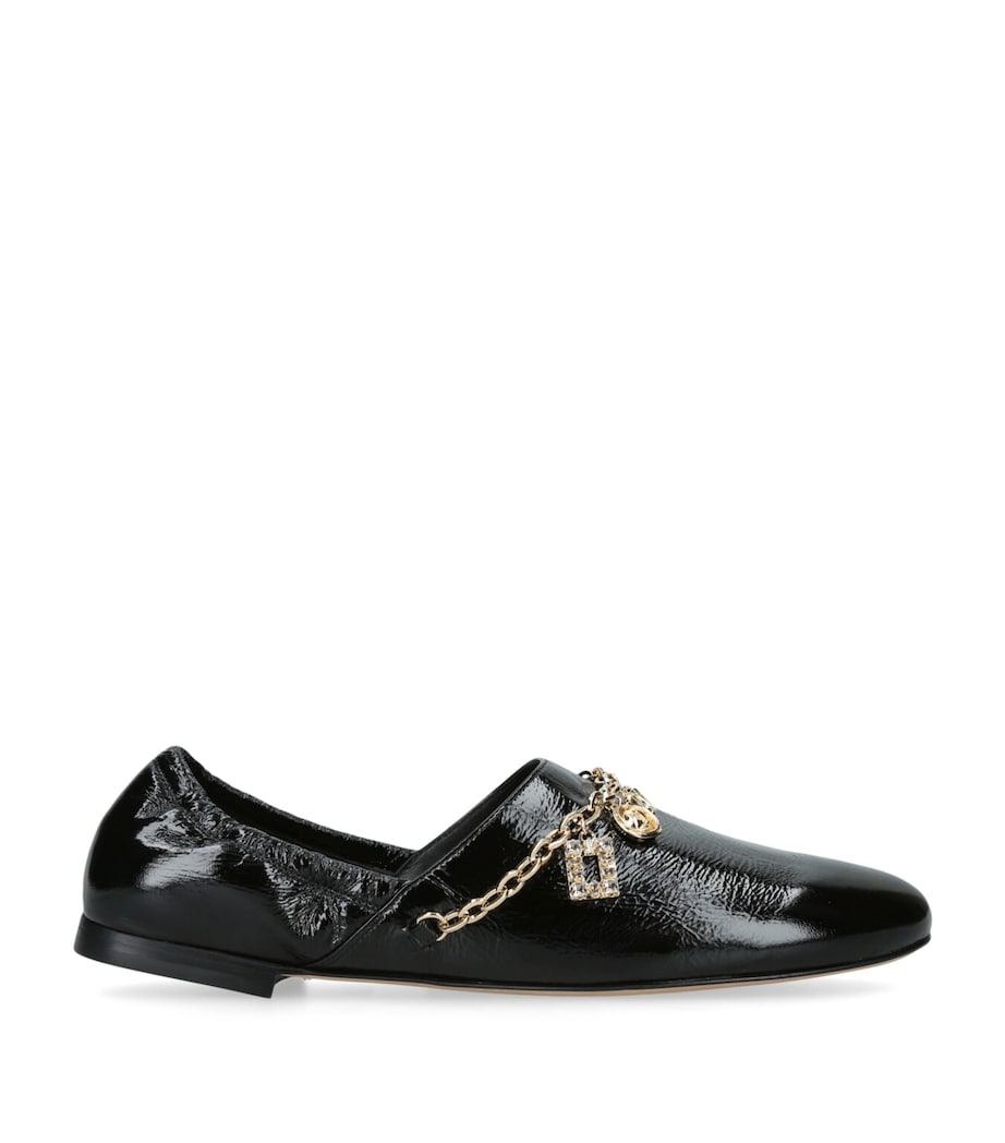 Patent Leather Embellished Ballet Flats BLACK Image 1