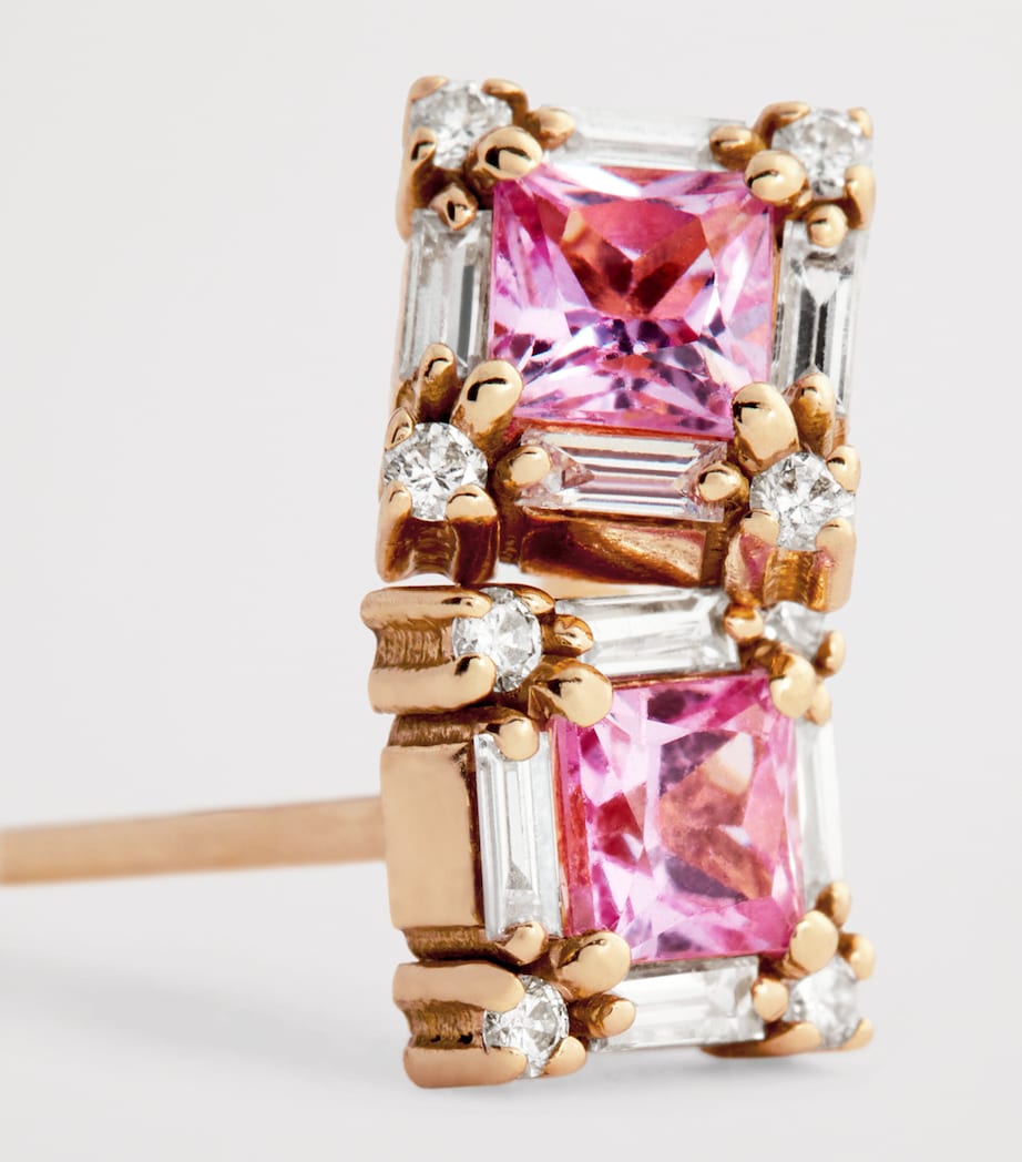 Suzanne Kalan Rose Gold, Diamond and Pink Sapphire Mini Princess Stud Earrings Rg/p Image 5