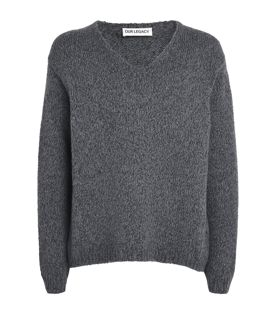 Our Legacy Mens Wool Link V-Neck Sweater Slub Twst Ash Gry Wl Image 1