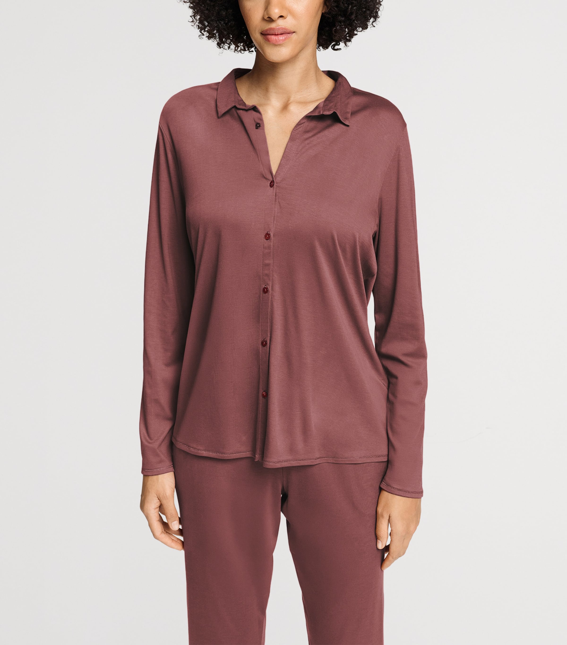 Hanro Womens Modal-Silk Grand Central Pyjama Shirt Apple Butter Image 4