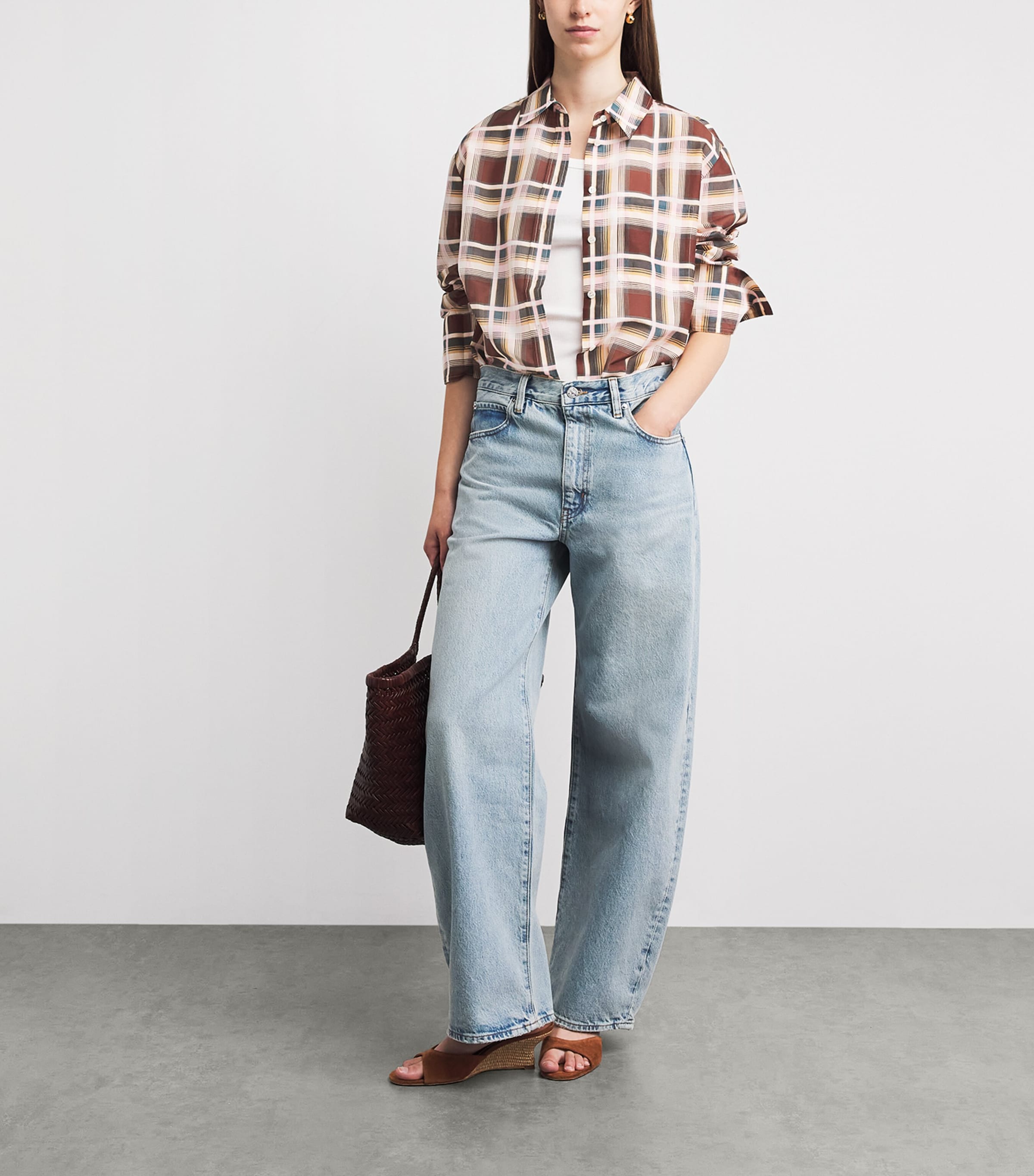FRAME Womens Cotton-Silk Check Shirt Silver Peony Multi Image 2