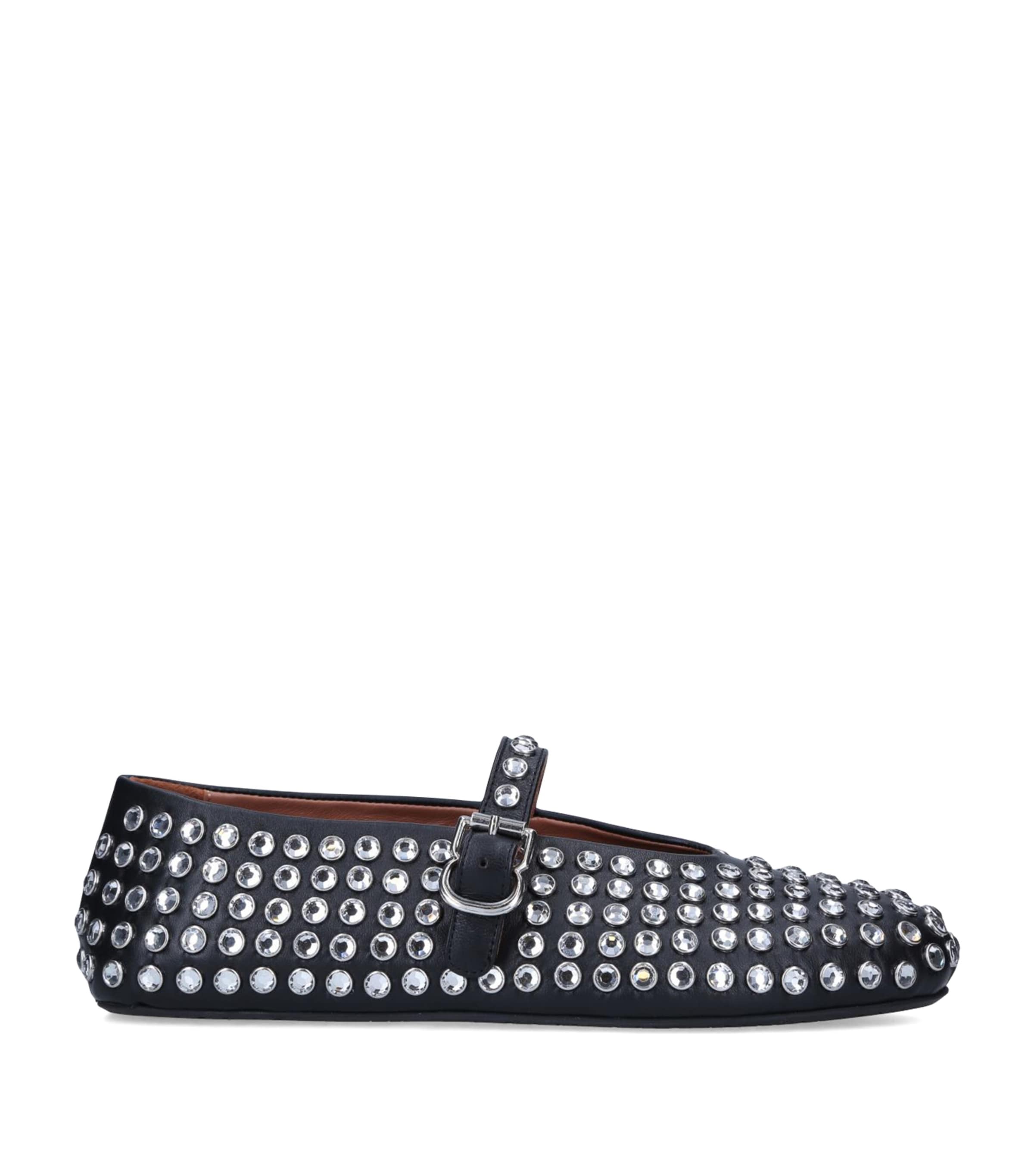 Alaïa Embellished Leather Ballet Flats In Black