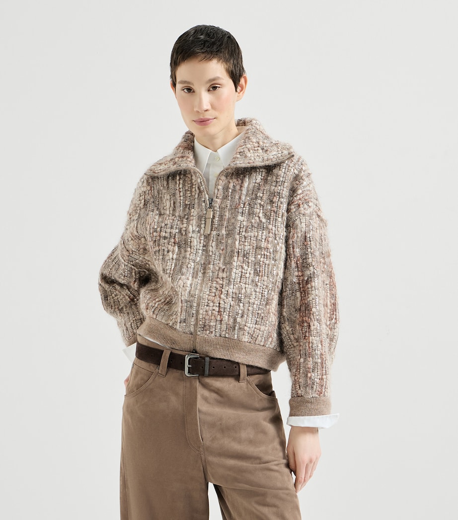 Brunello Cucinelli Womens Mohair-Blend Embroidered Cardigan Image 3