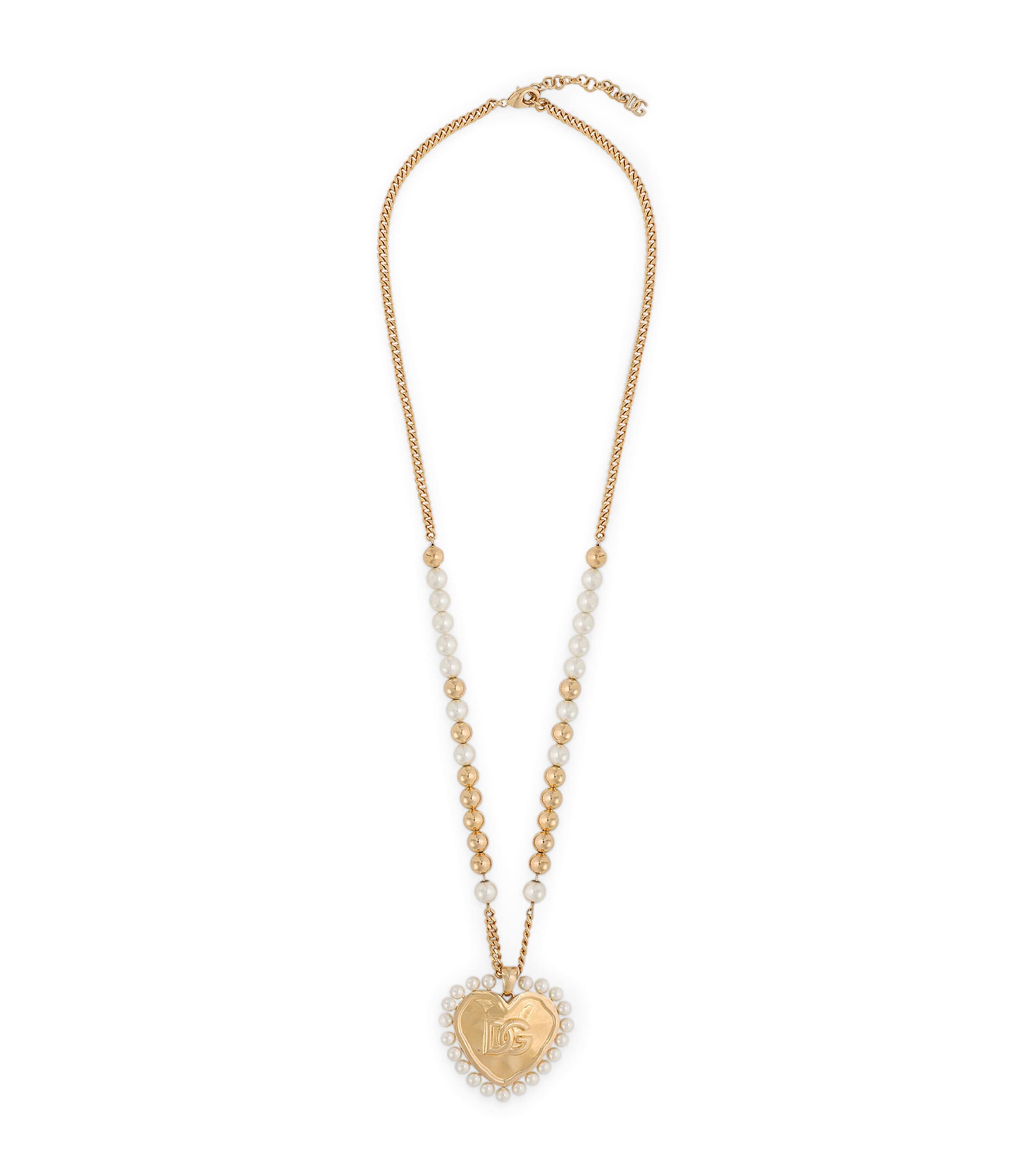 DOLCE & GABBANA FAUX PEARL DG PENDENT NECKLACE 