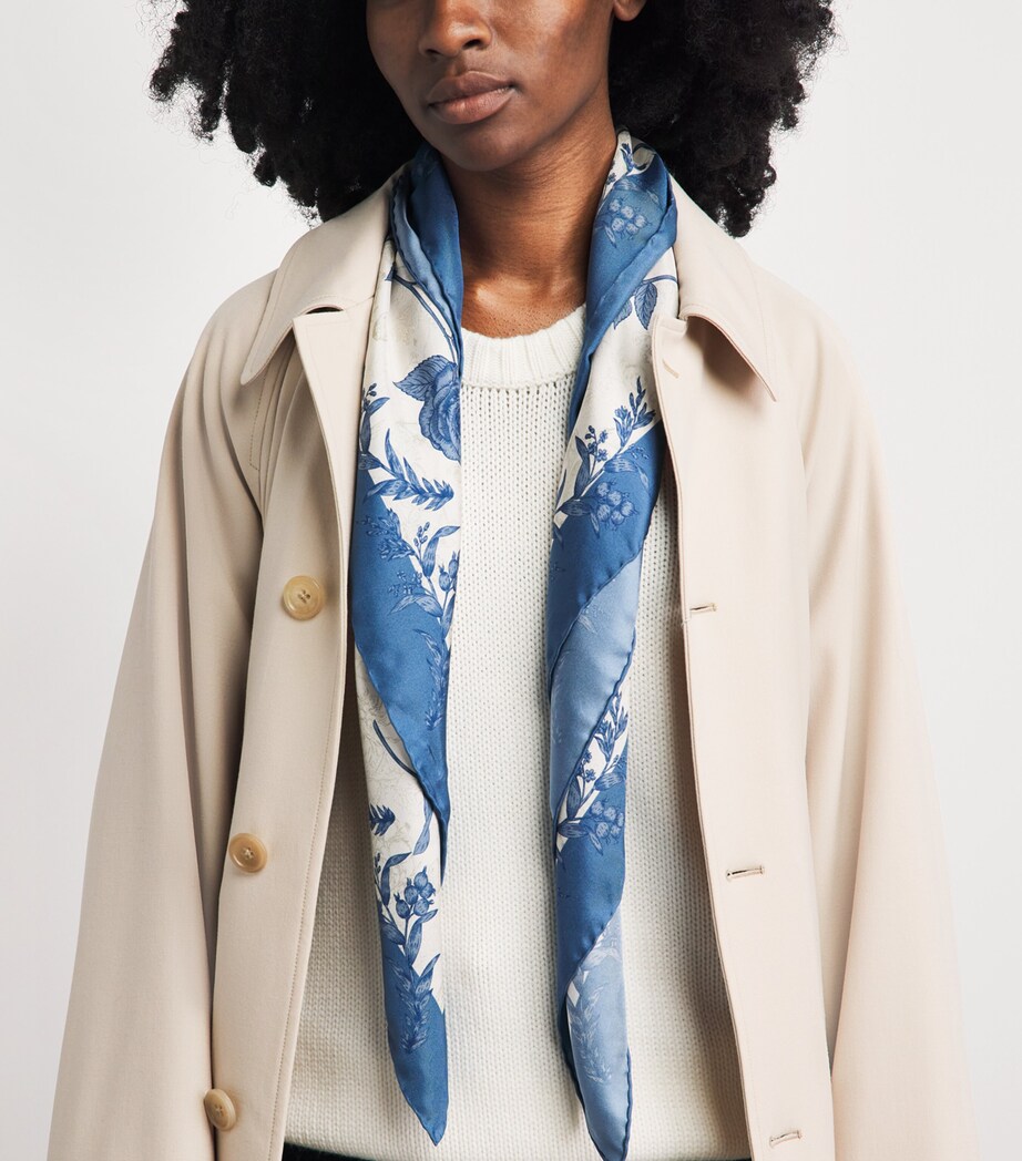 Harrods Silk Menagerie Scarf Blue Image 2