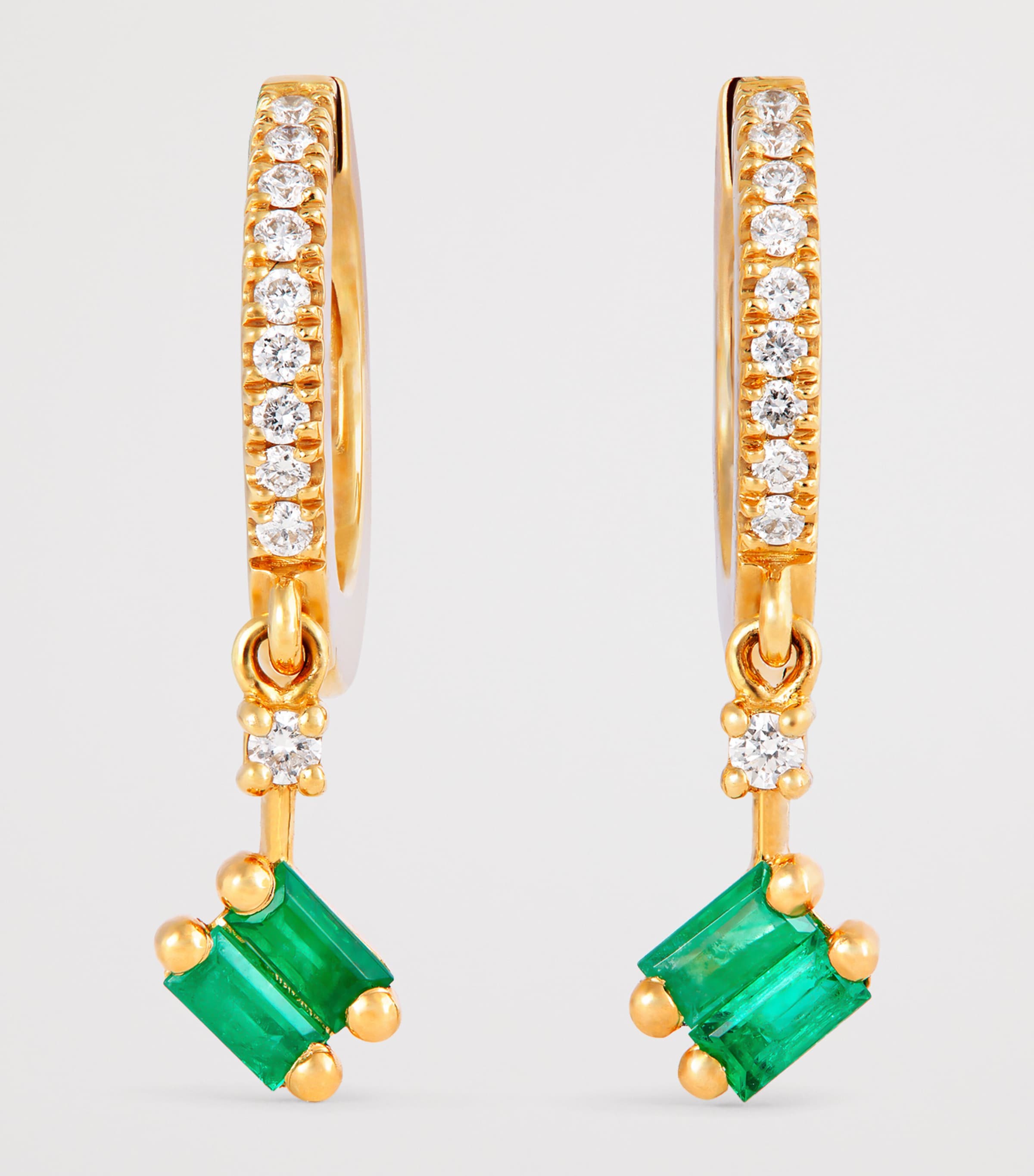 Yellow Gold, White Diamond and Emerald Bold Drop Earrings 18K YG/EMER Image 3