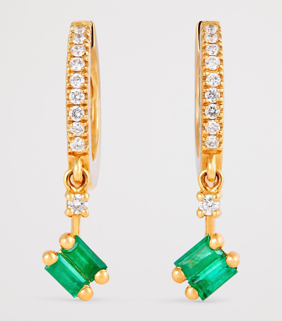 Yellow Gold, White Diamond and Emerald Bold Drop Earrings 18K YG/EMER Image 3