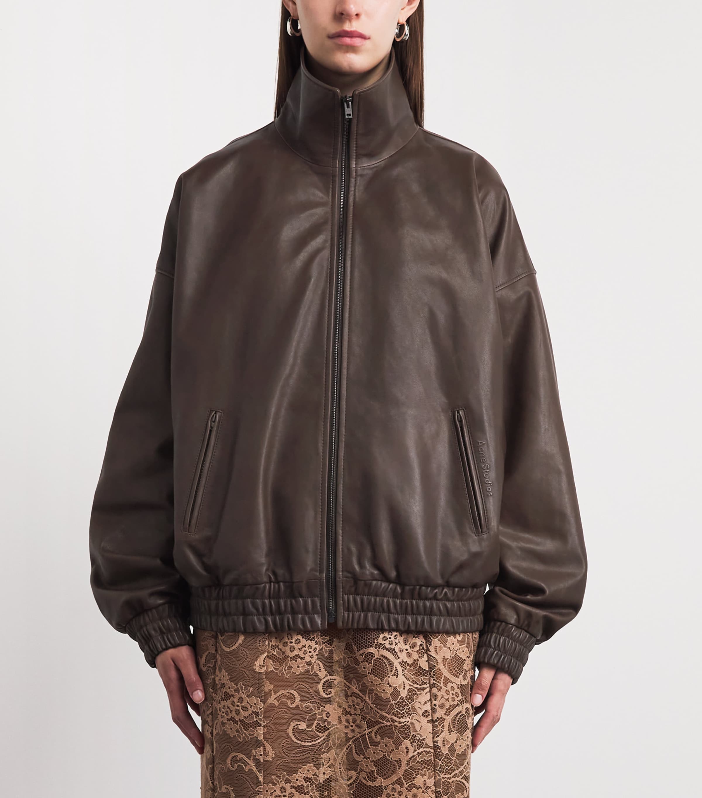 Acne Studios Womens Leather Bomber Jacket Adm Dark Brown Image 4
