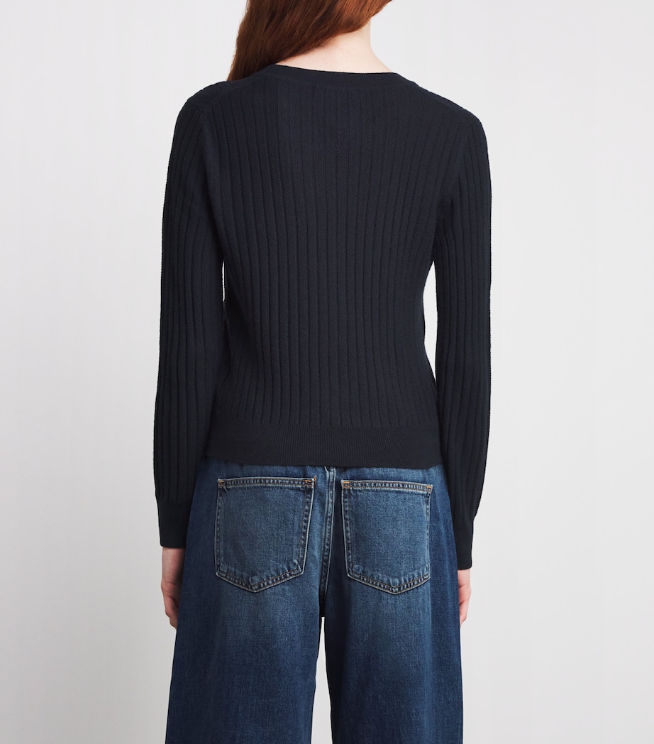 Wool Ribbed Cheval Sweater B0055 NAVY Image 4
