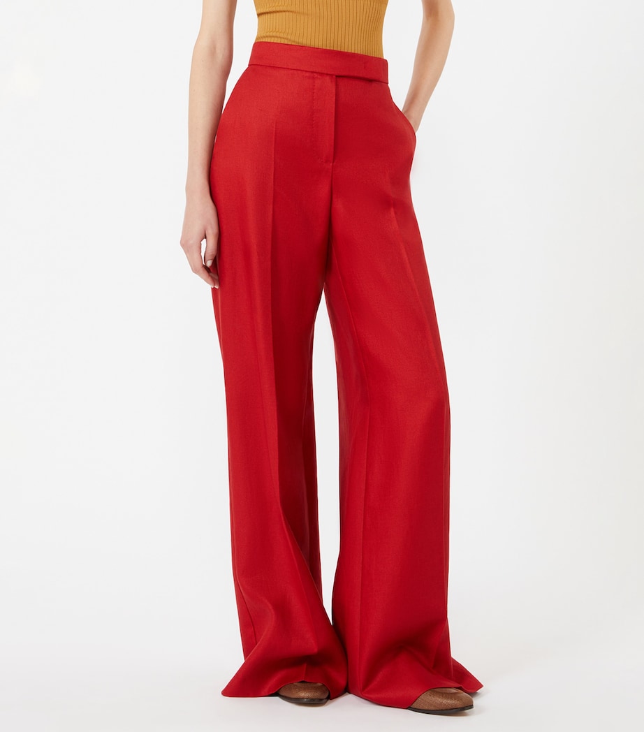 Max Mara Womens Linen Wide-Leg Trousers Red Image 3