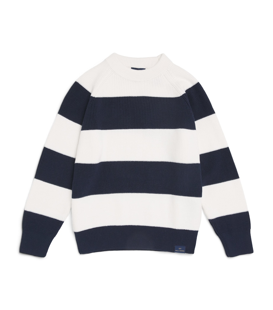 Paul & Shark Cotton Stripe Sweater (8-14 Years) Off White/blue Image 1