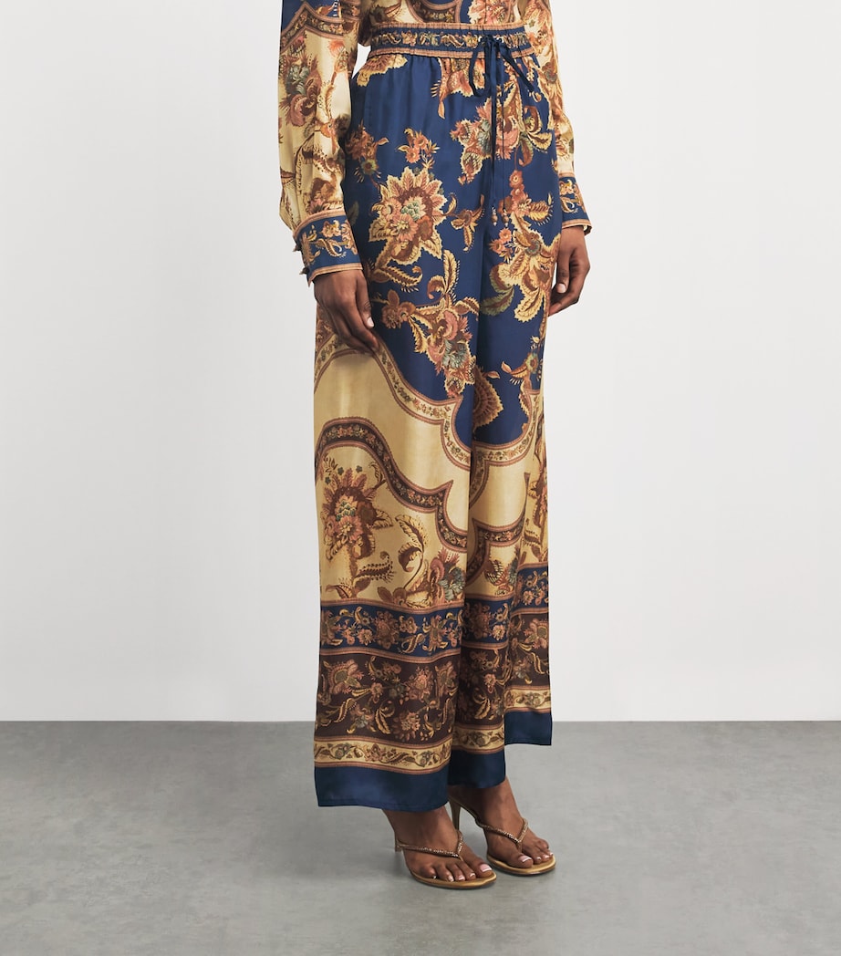 Zimmermann Womens Silk Printed Aster Trousers Njco Navy Jacobean Image 4