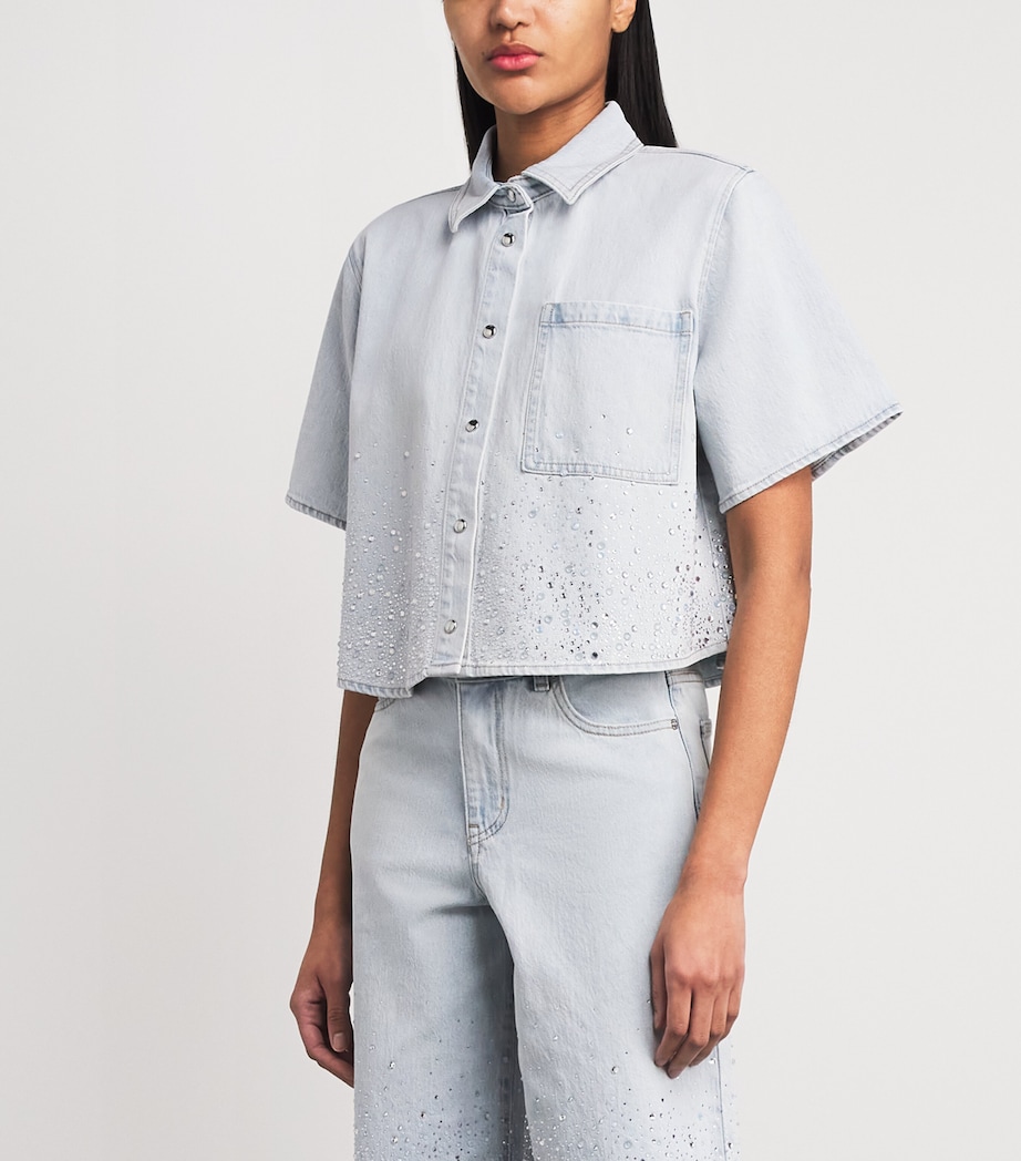 Maje Womens Embellished Denim Shirt Blue Sky Image 4