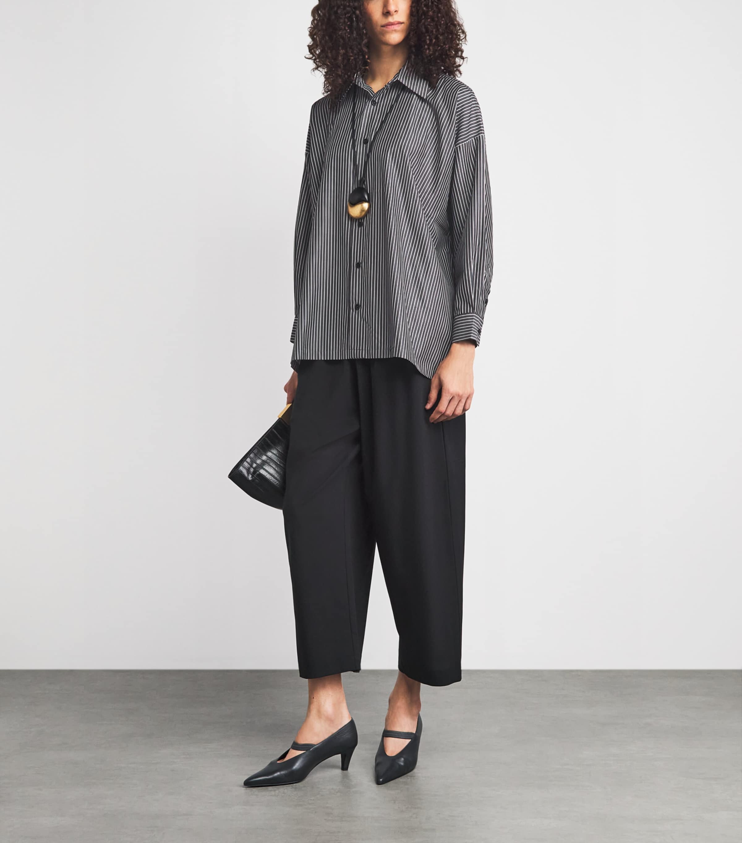 Eskandar Womens Wide Stripe A-Line Shirt Charcoal Image 2