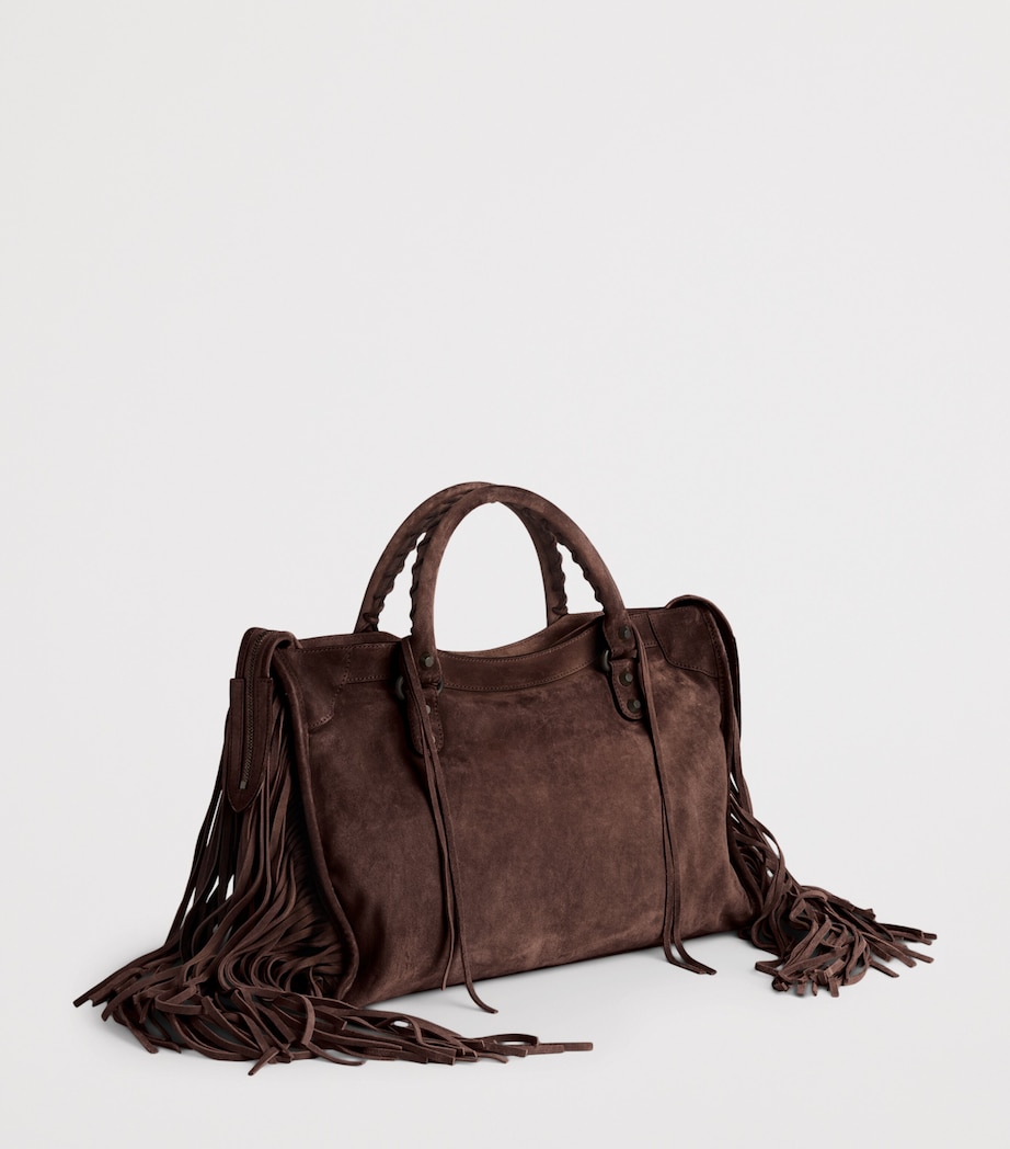 Balenciaga Womens Medium Suede Fringe Le City Top-Handle Bag Image 5