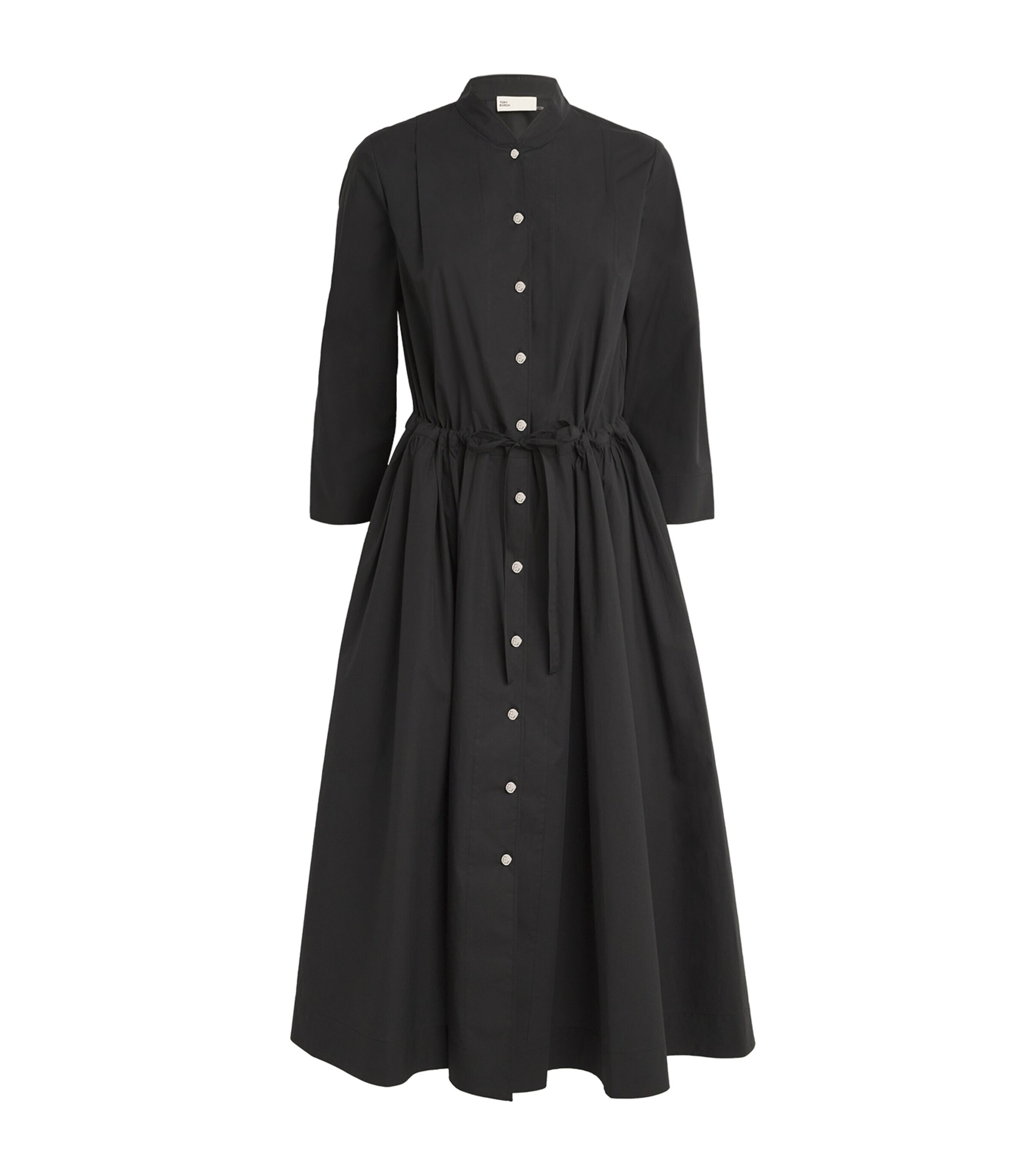Tory Burch Cotton Chemisier Dress With Drawstring Waist In Black