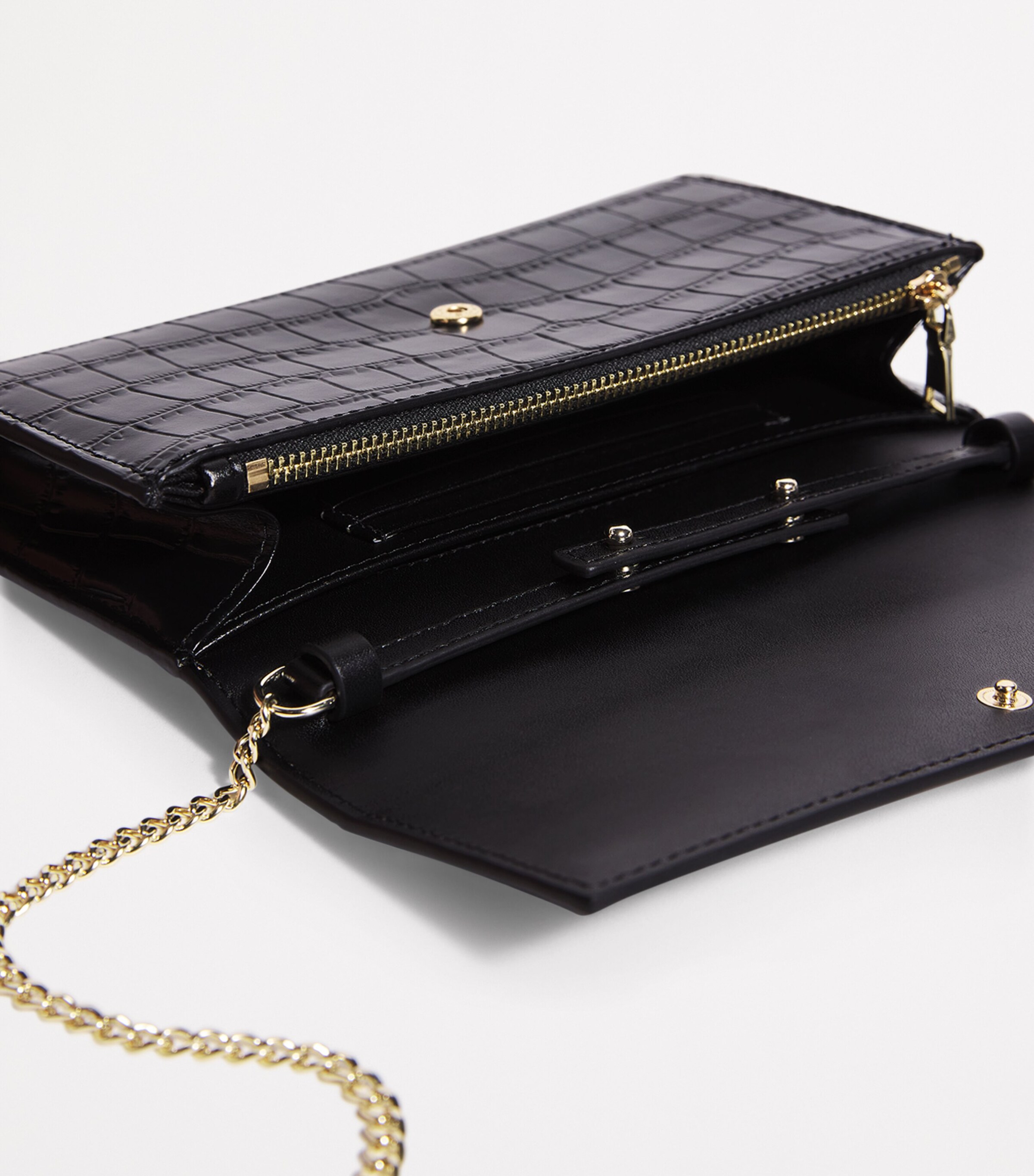 Maje Croc-Embossed Leather Chain Wallet Black Image 4