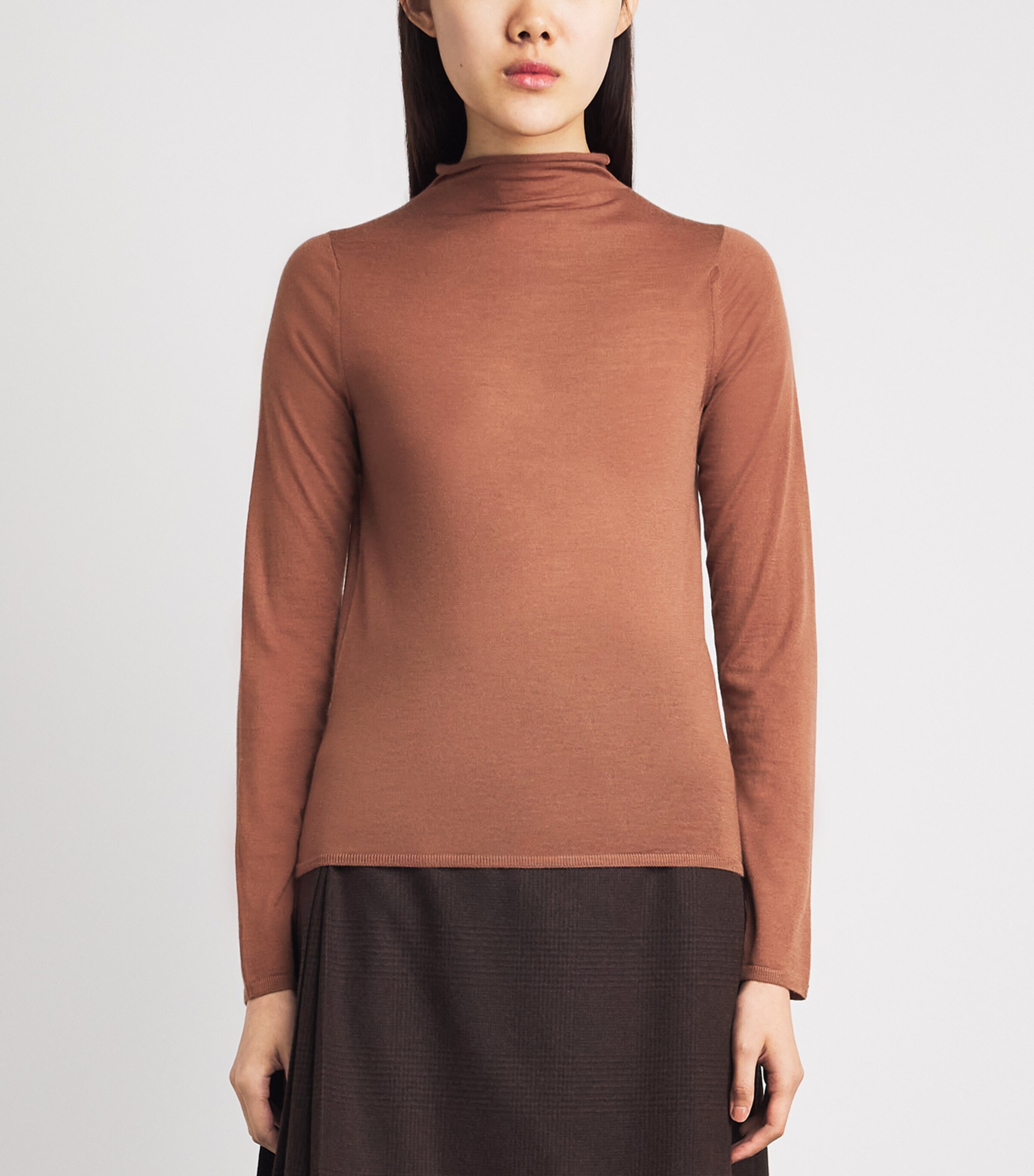 Colombo Womens Cashmere High-Neck Sweater Brick Image 4