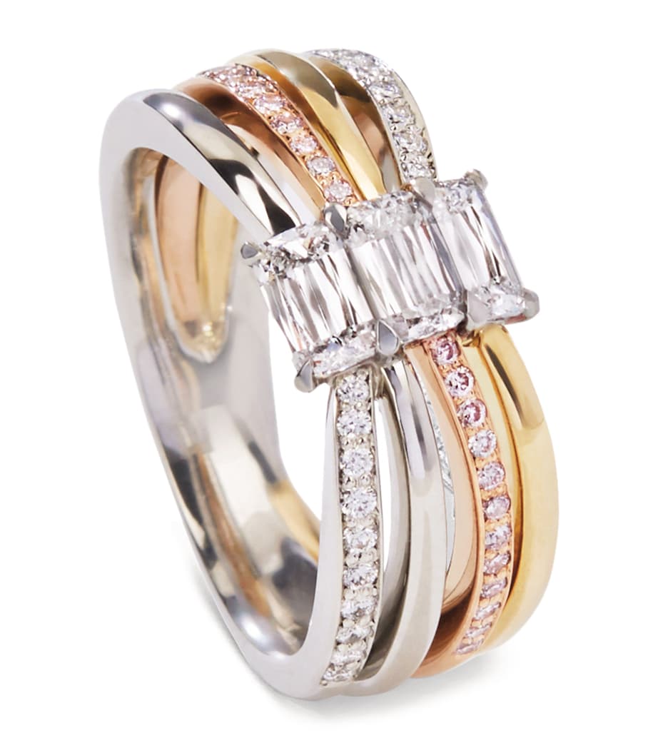 Mixed Gold, Platinum and Diamond Ribbons Ring PLATINUM Image 1