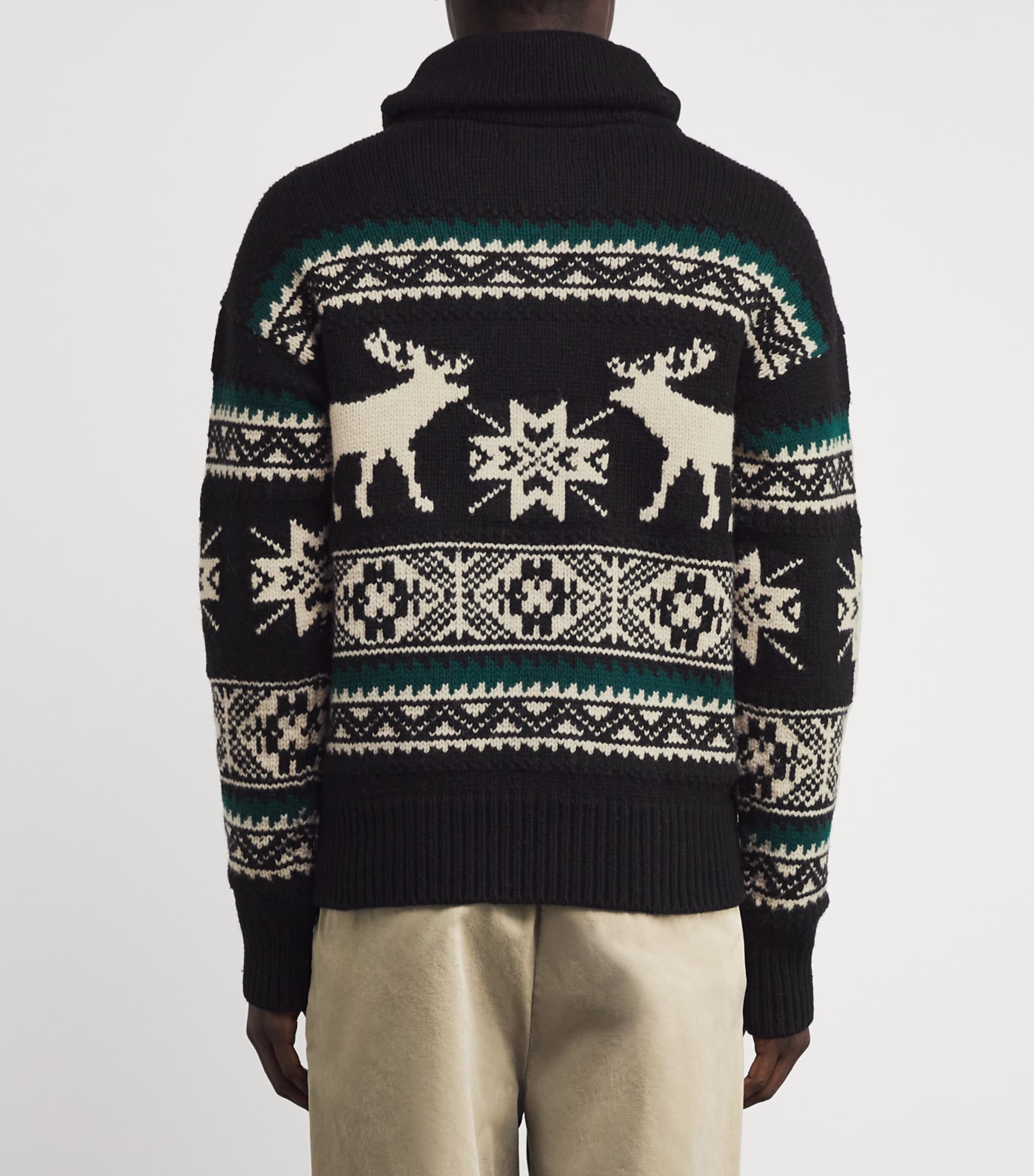 Wool-Blend Shawl-Collar Elk Sweater BLACK Image 4