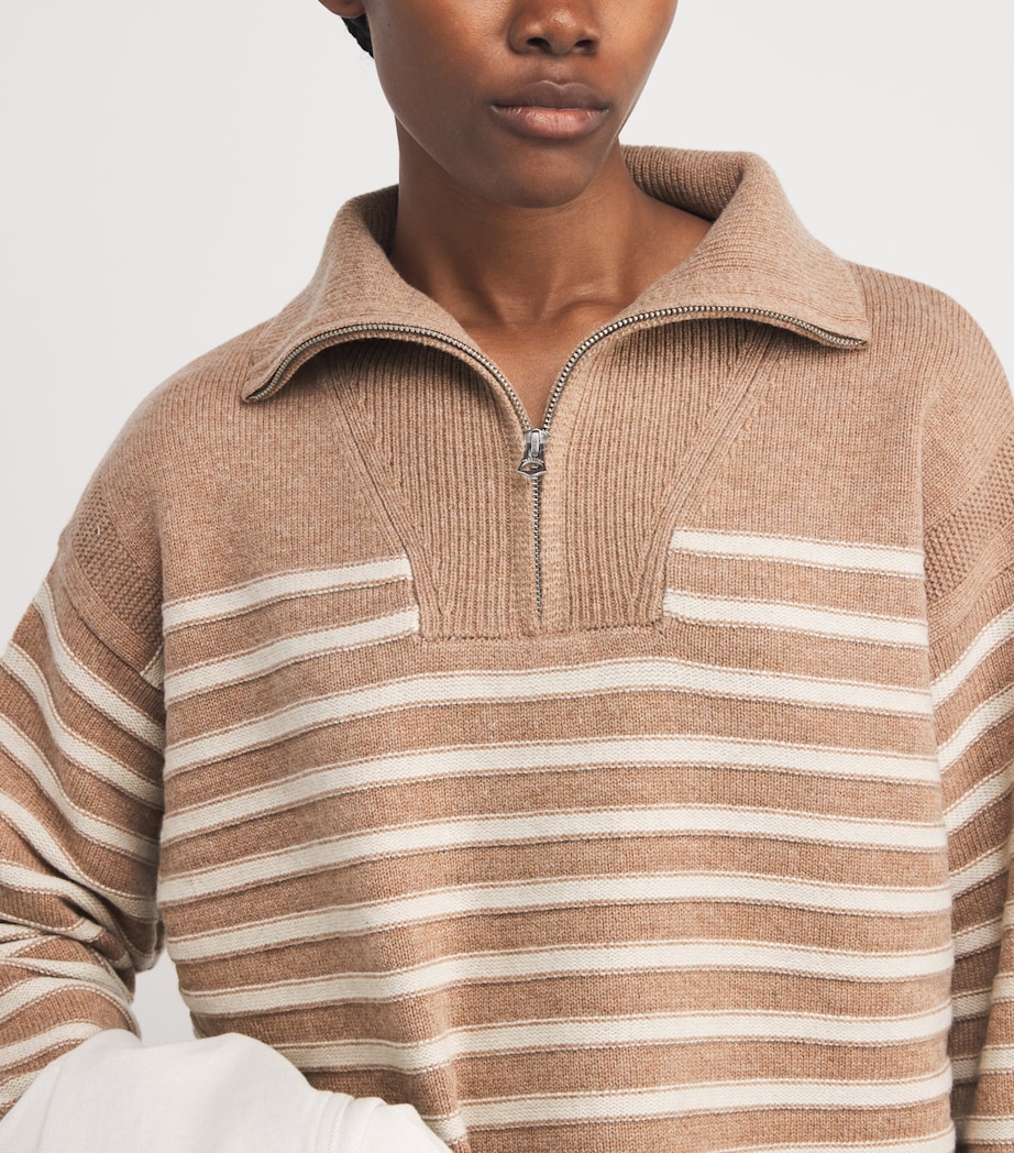 Wool-Cashmere Stripe Raven Sweater CAMEL Image 6
