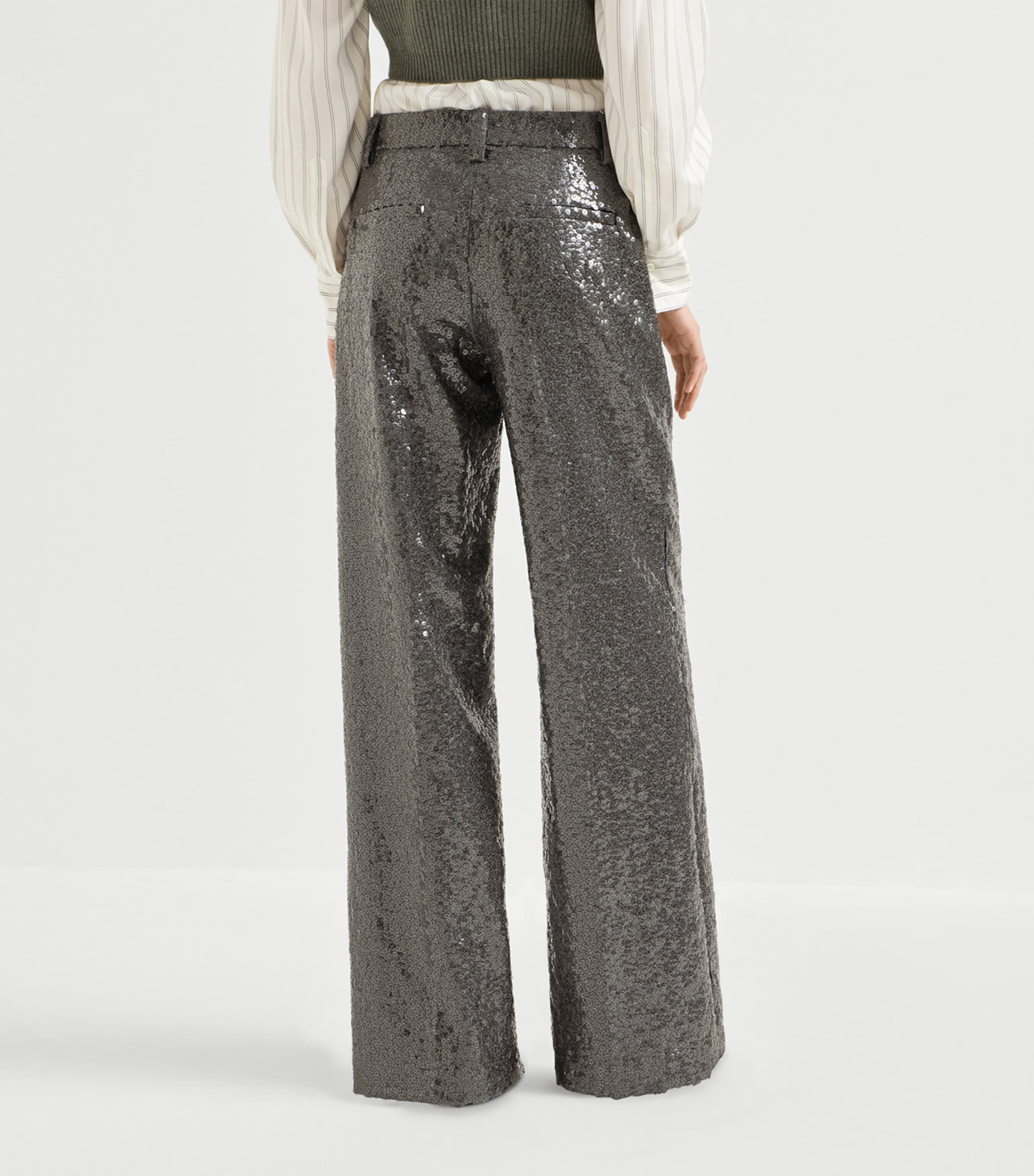 Brunello Cucinelli Womens Virgin Wool Sequin Wide-Leg Trousers Image 3
