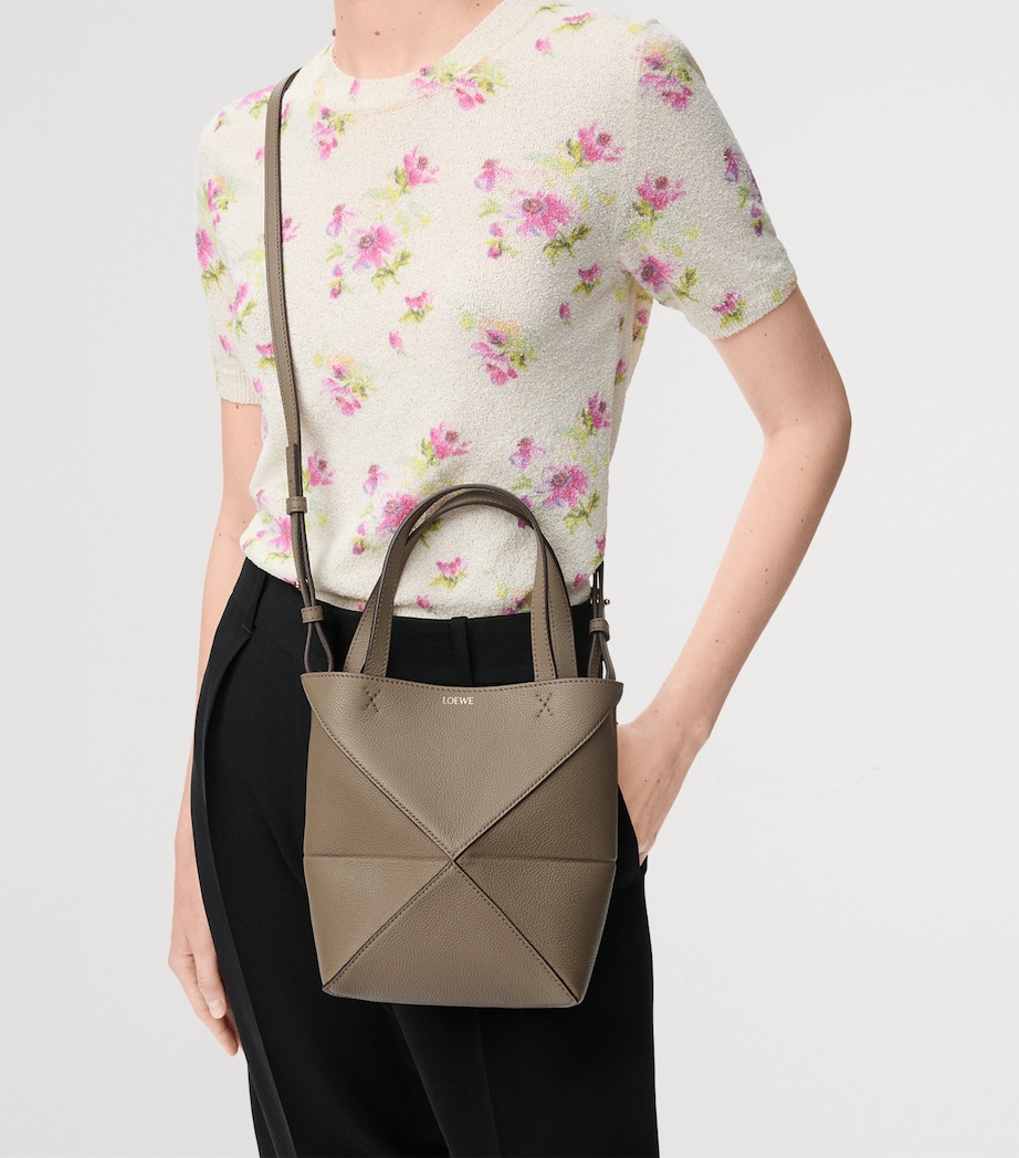 Mini Leather Puzzle Fold Tote Bag TAUPE Image 11