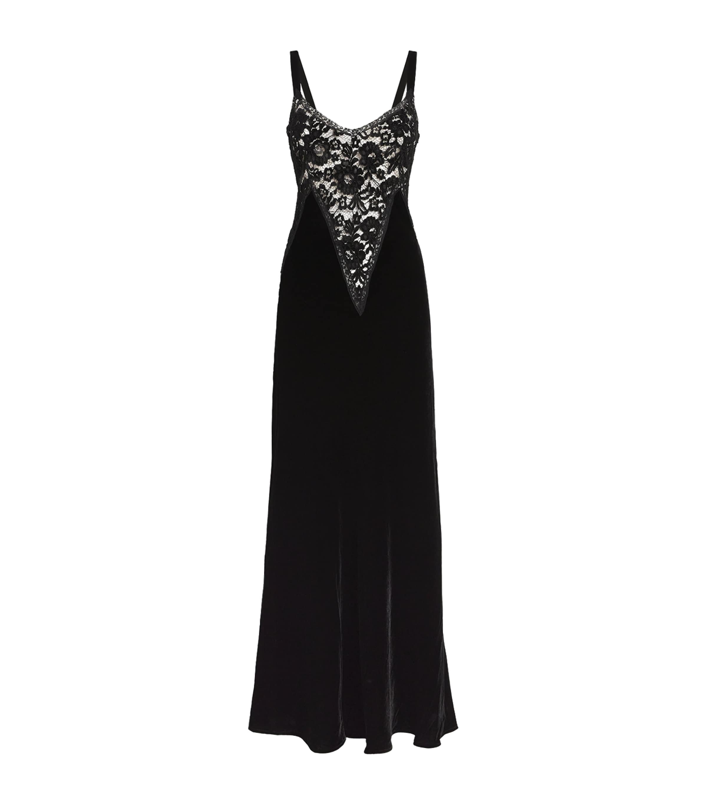 Loretta Caponi Velvet-lace Jolanda Nightdress In Black