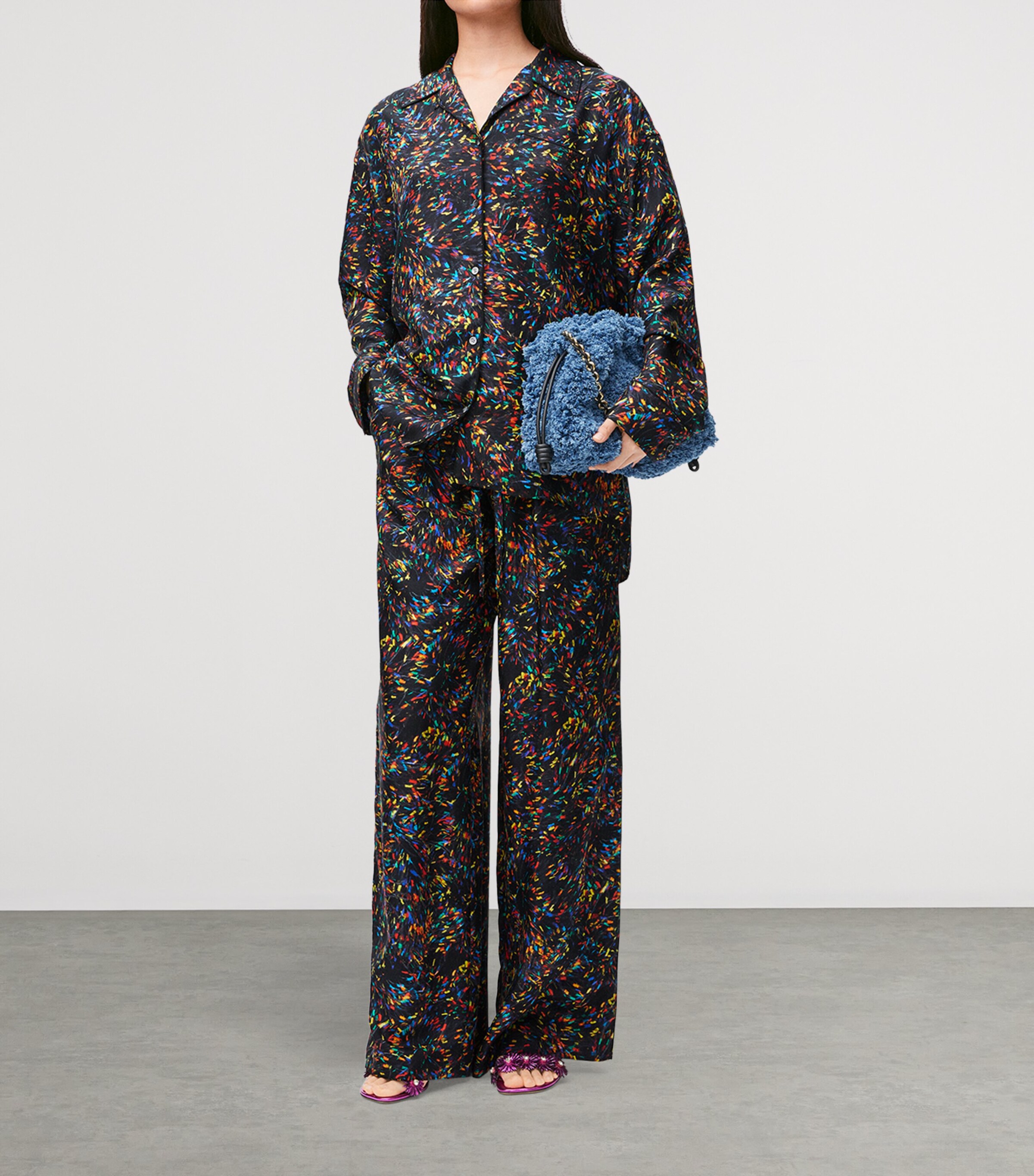LOEWE Womens x Paula's Ibiza Silk-Blend Pyjama Trousers Black/multicolor Image 2