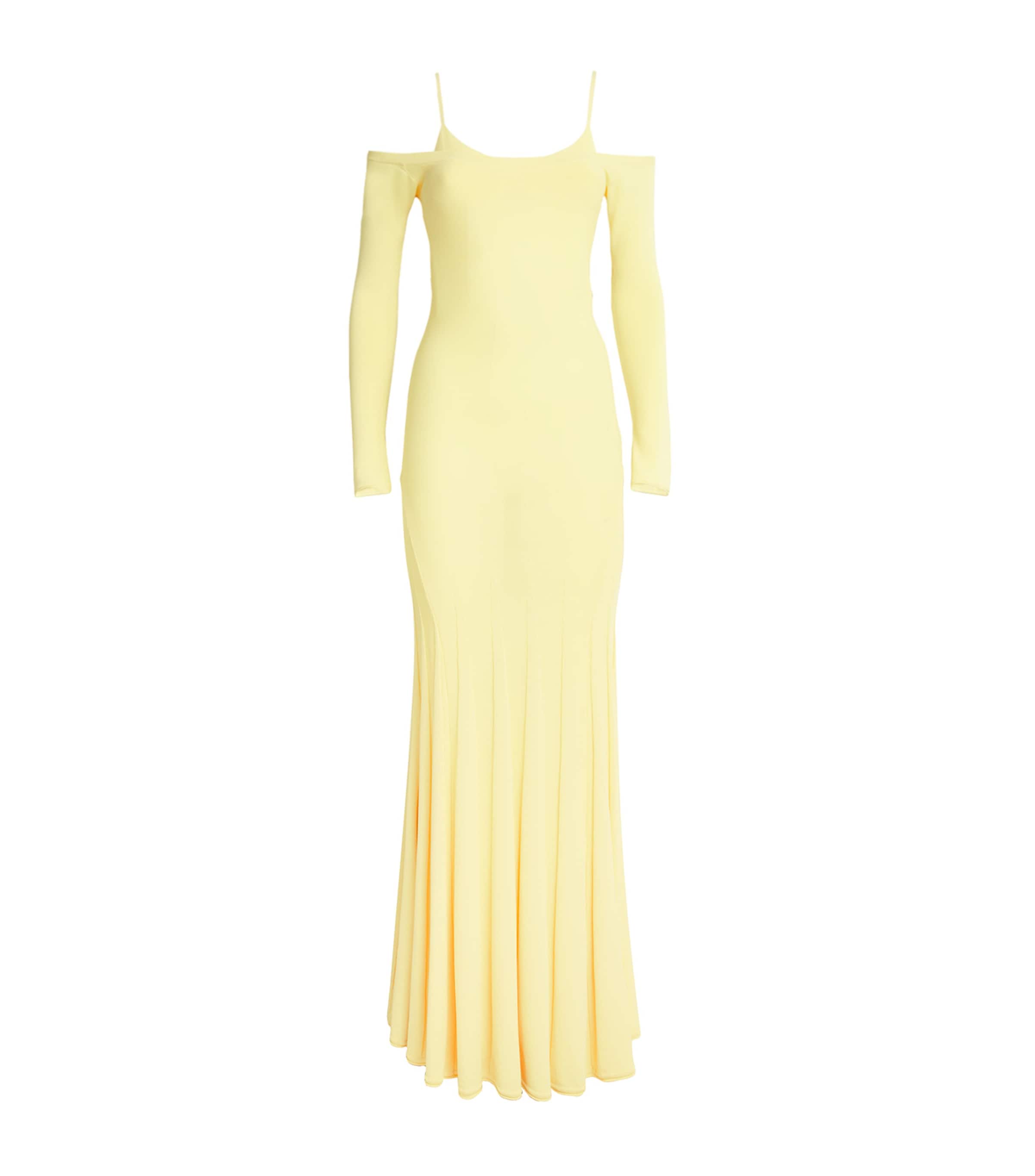Jacquemus Knitted Off-the-shoulder Maxi Dress In White