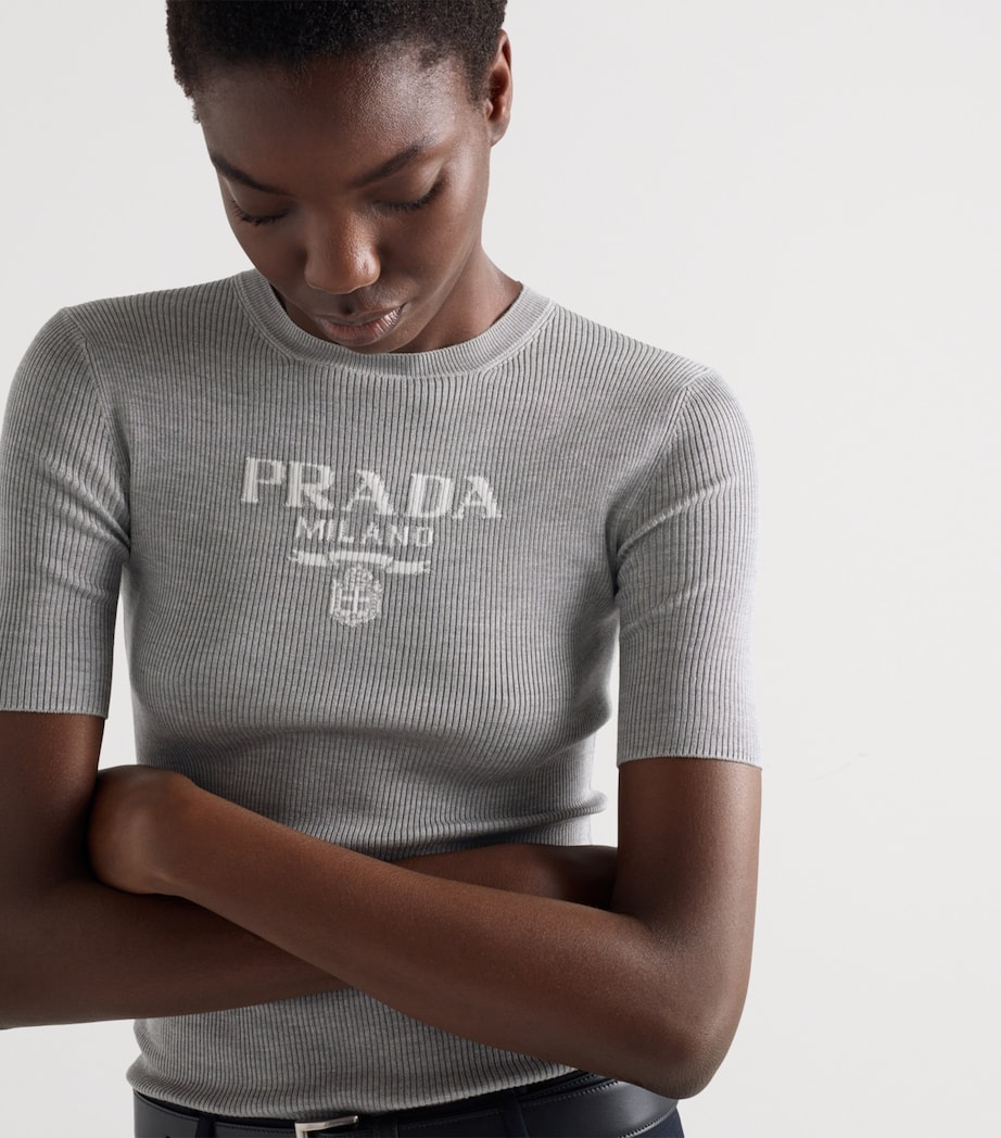 Prada Womens Silk Logo Longline T-Shirt Image 4