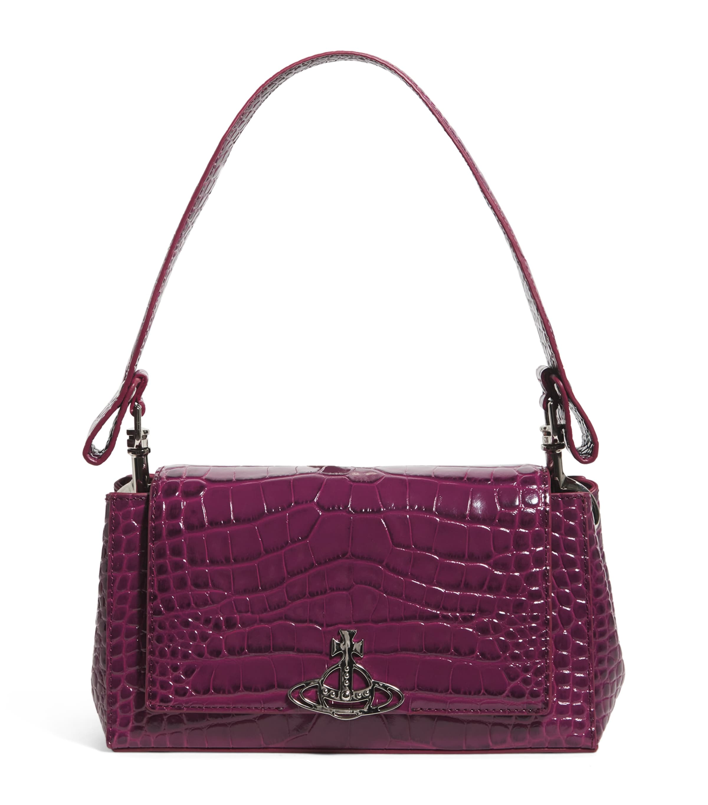 Vivienne Westwood Small Croc-embossed Hazel Shoulder Bag In Purple