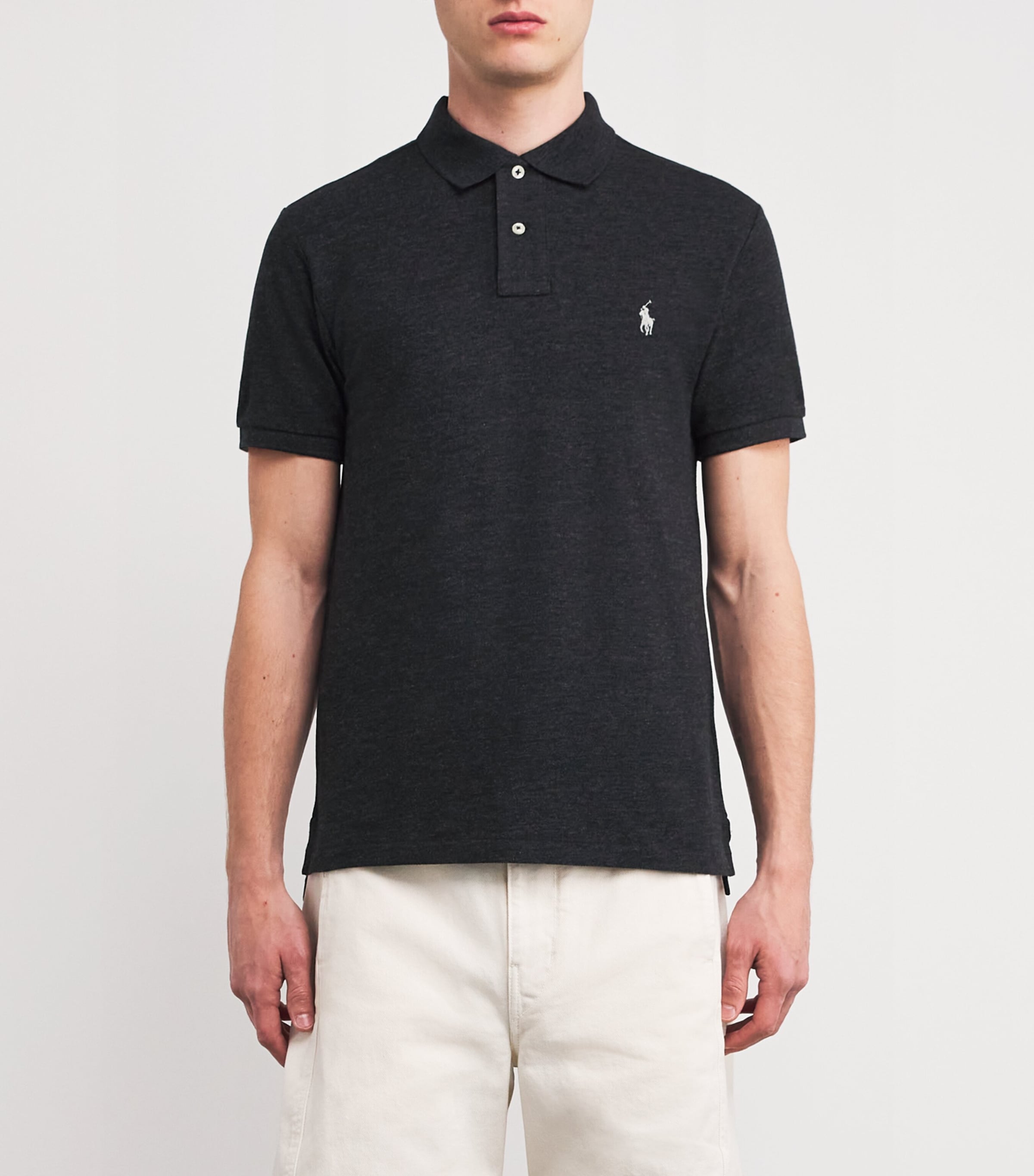 Polo Ralph Lauren Mens Cotton Mesh Slim-Fit Polo Shirt Black Marl Heather Image 3