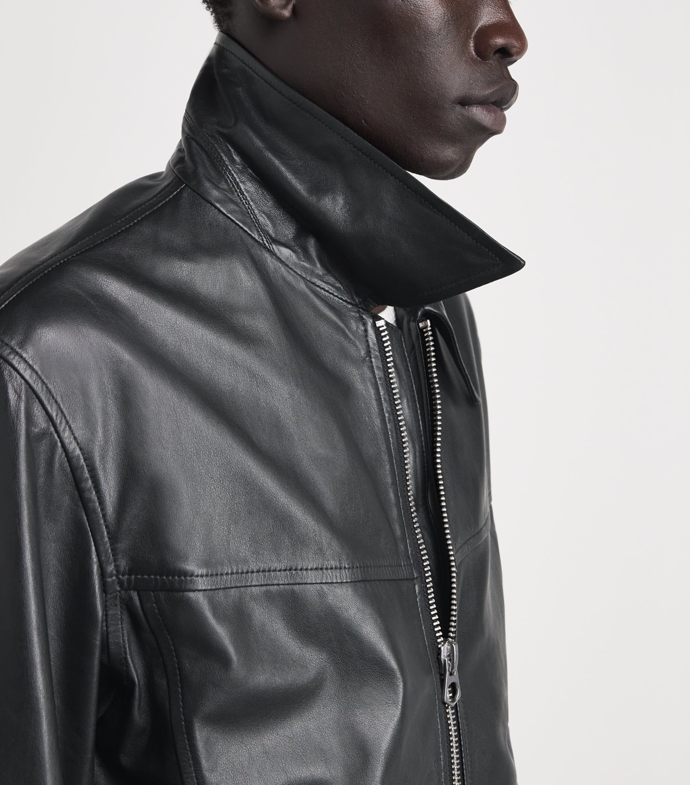 Lemaire Mens Waxed Leather Biker Jacket Black/ Image 3