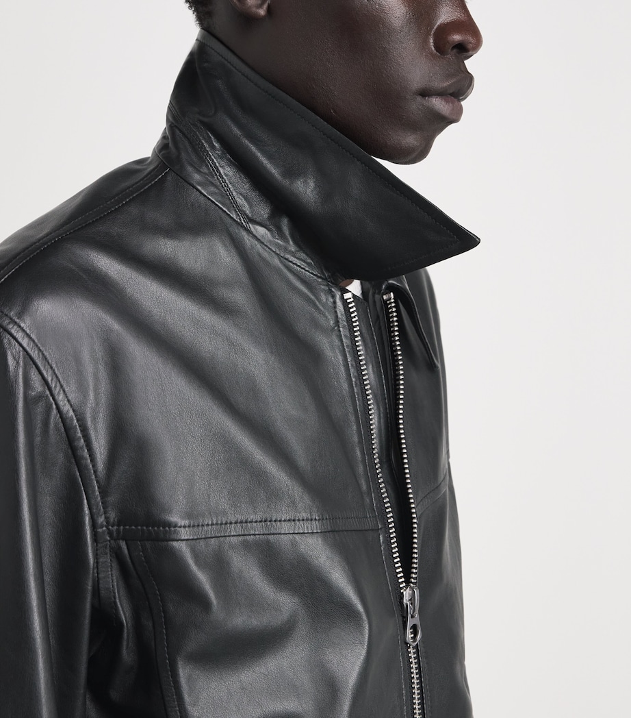 Lemaire Mens Waxed Leather Biker Jacket Black/ Image 3