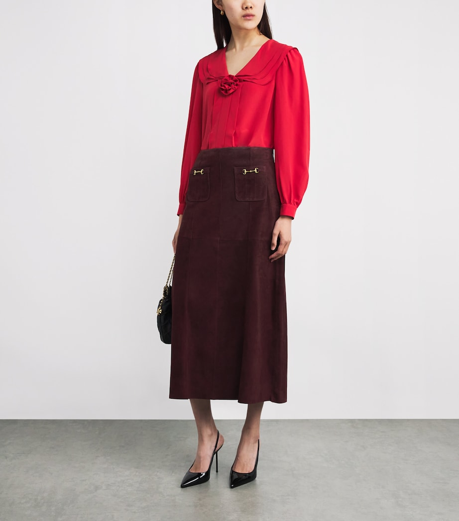 Silk Floral-Appliqué Blouse TOMATO RED Image 2