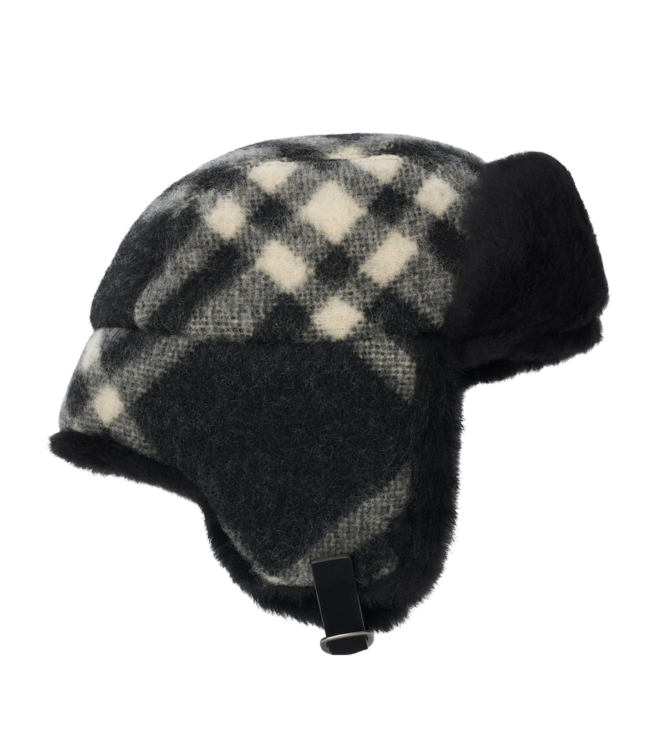 Wool Check Trapper Hat BLACK Image 1