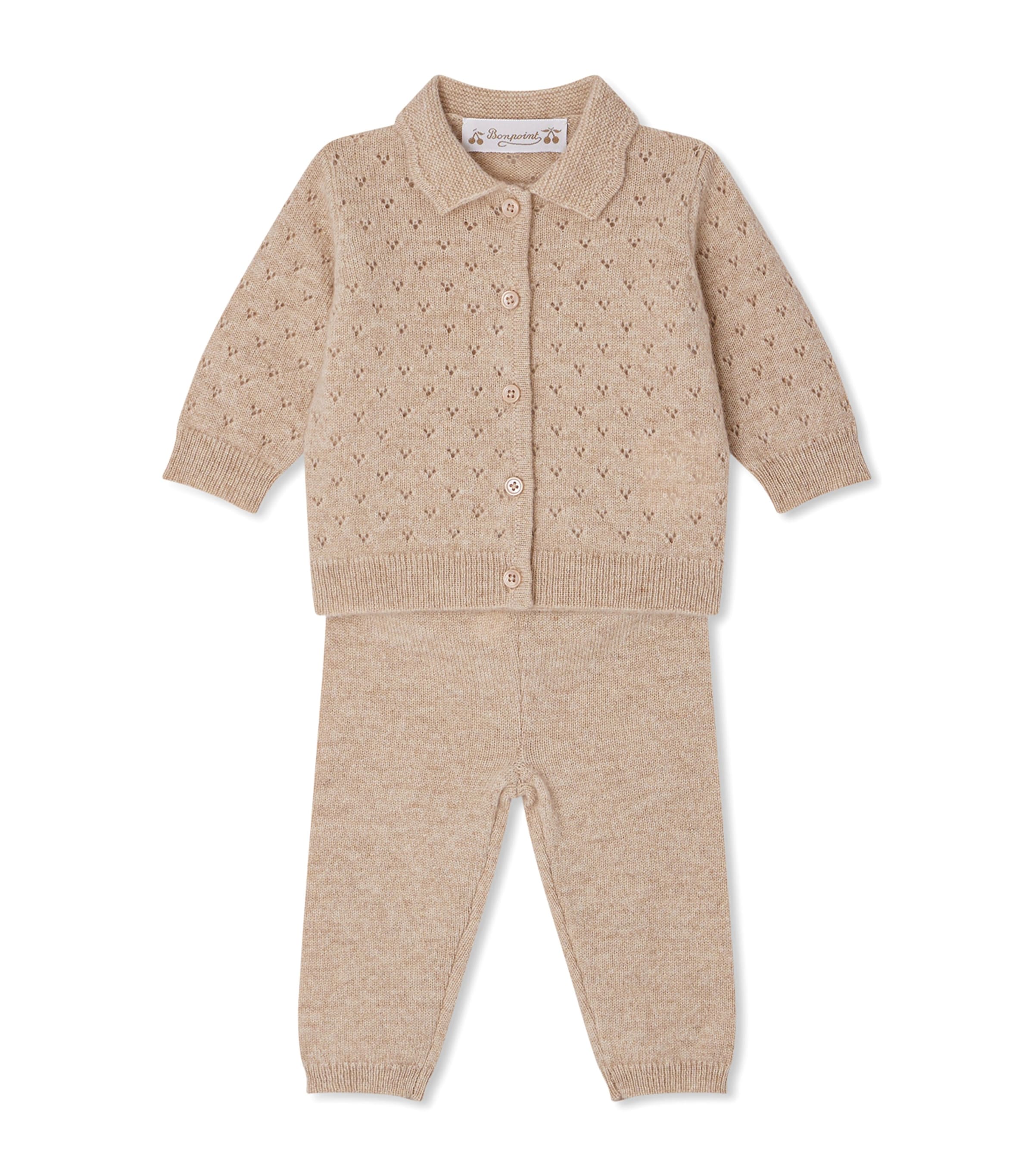 Bonpoint Kids' Cashmere Pointelle Shirt And Trousers Set In Neutral