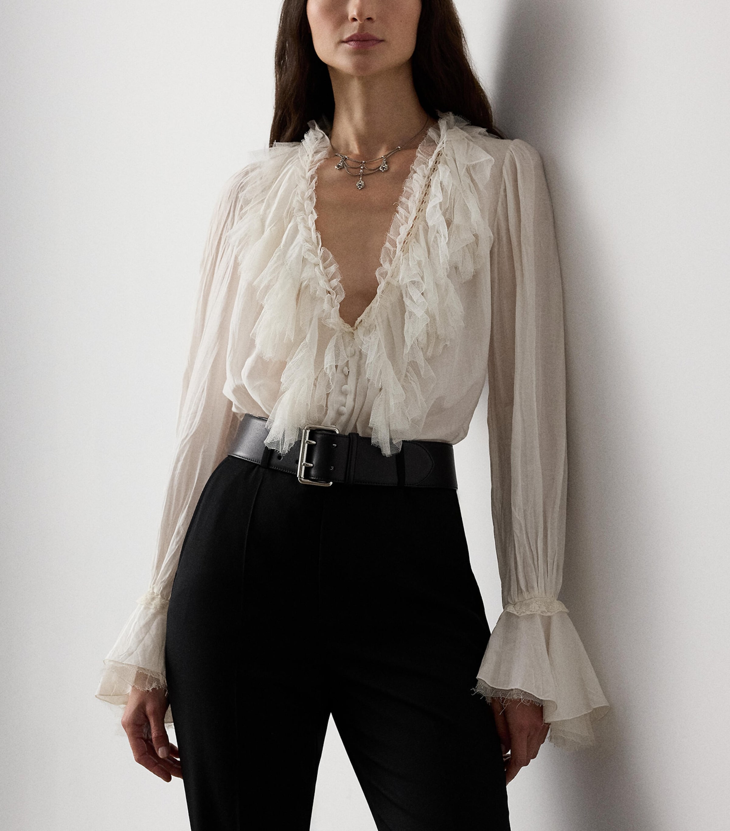 Ralph Lauren Collection Womens Cotton-Silk Kensley Blouse Cream Image 7