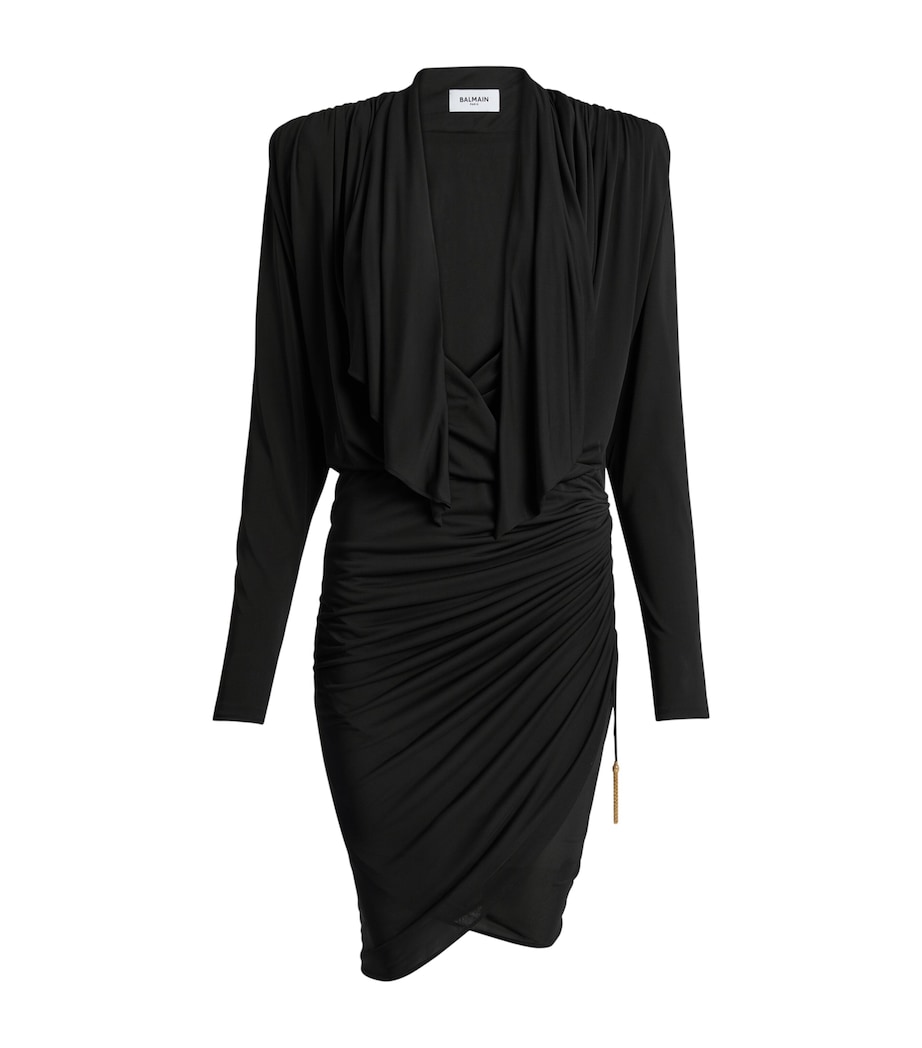 Balmain Womens Draped Long-Sleeve Mini Dress Noir Image 1