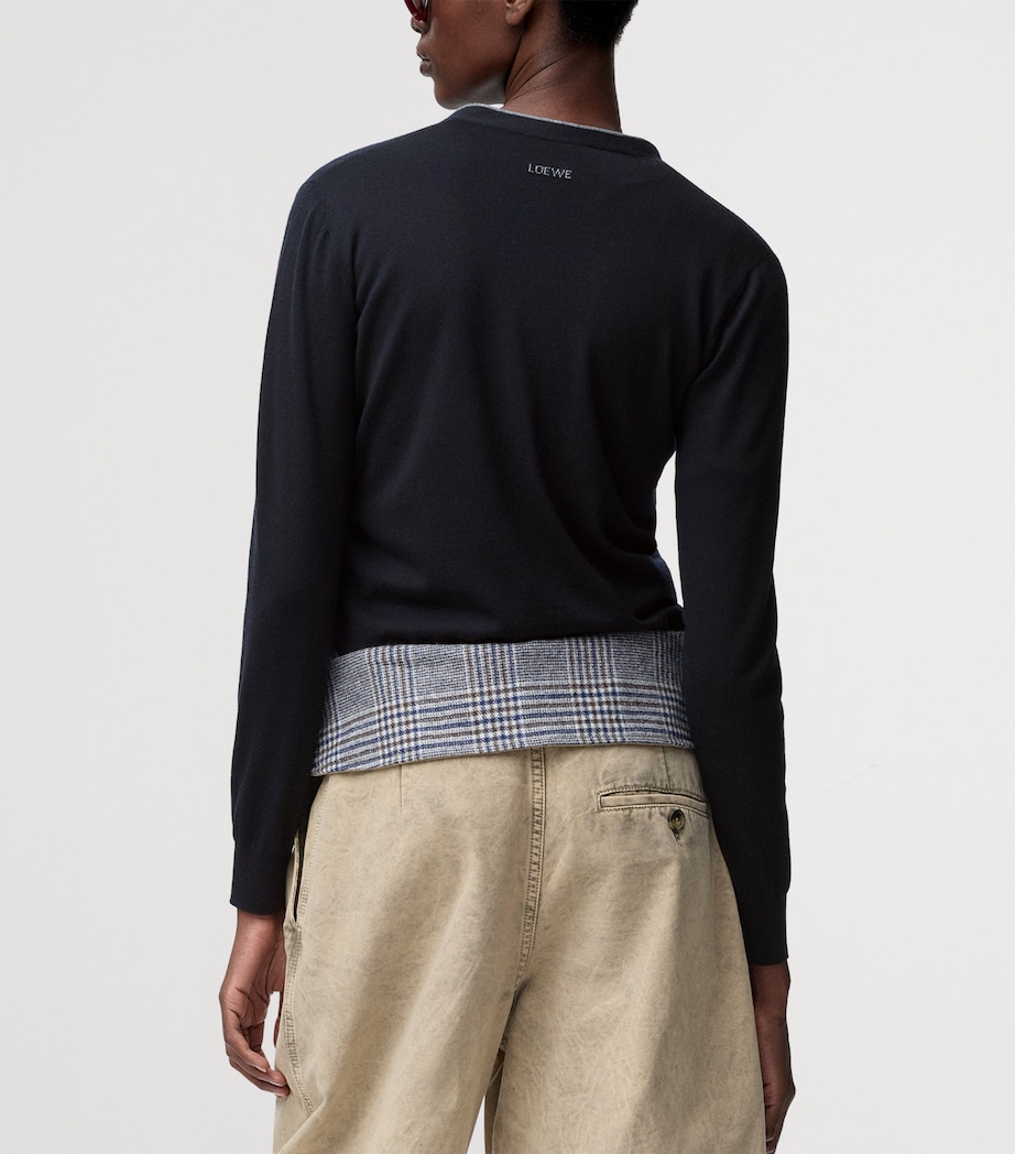 LOEWE Womens Wool V-Neck Cardigan Navy Blue/grey Image 4