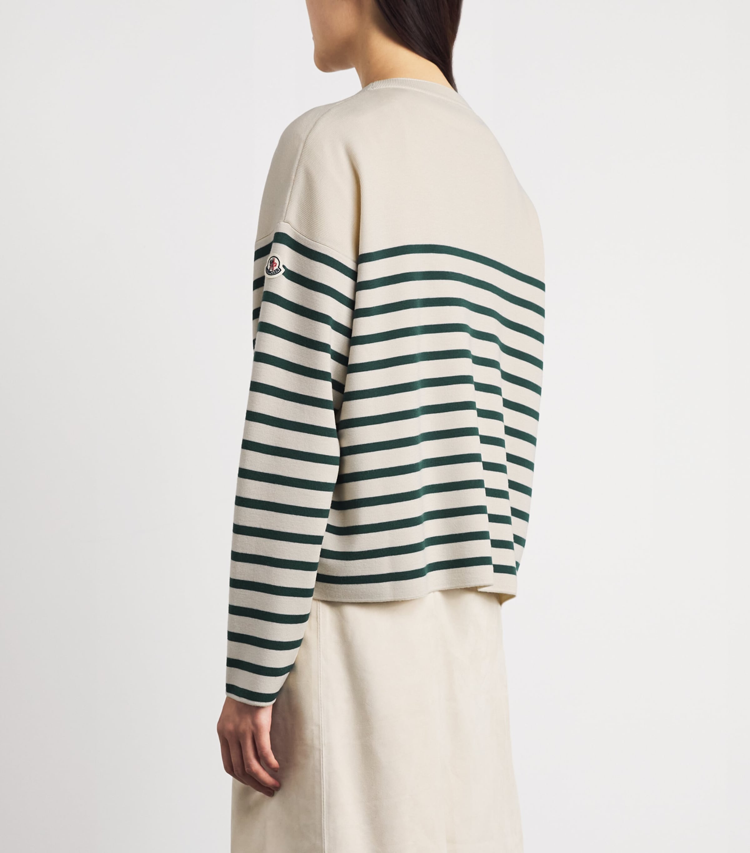 Moncler Womens Virgin Wool Stripe Logo Sweater Image 5