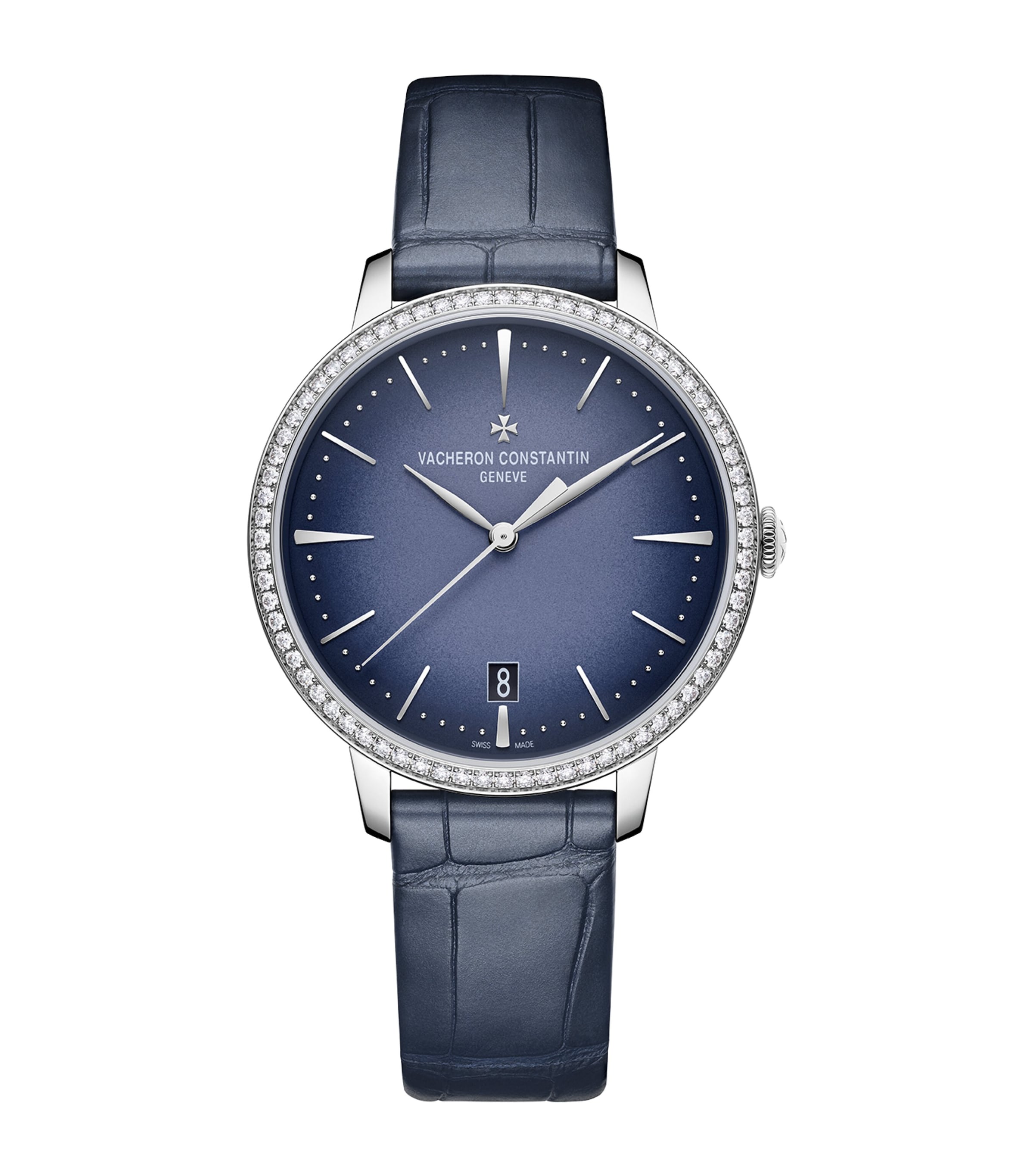 Vacheron Constantin White Gold And Diamond Patrimony Self-winding Watch In Blue