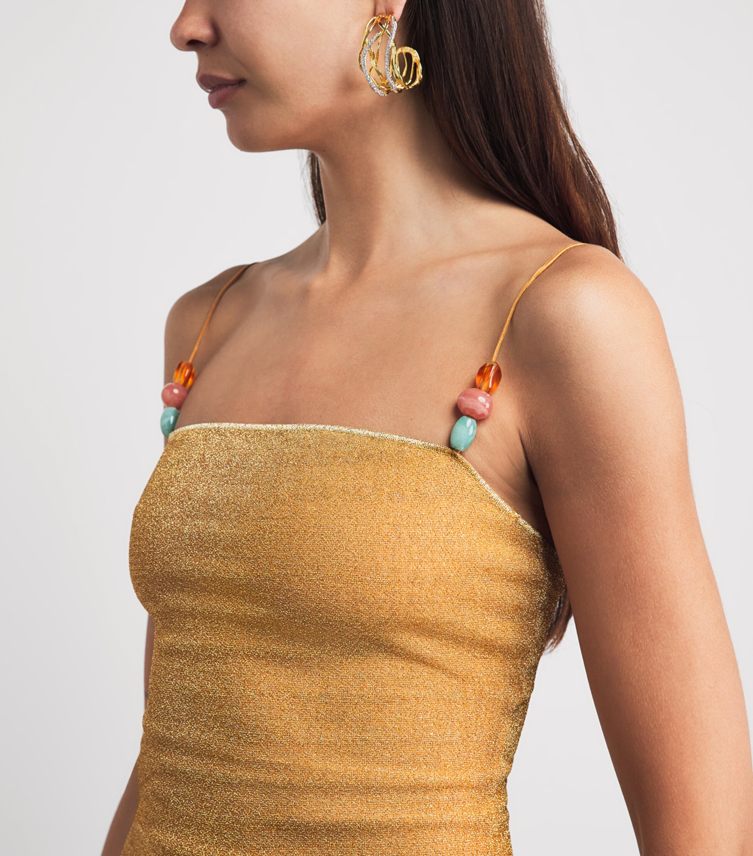 Oséree Womens Metallic Beaded Lumière Mini Dress Gold Image 3