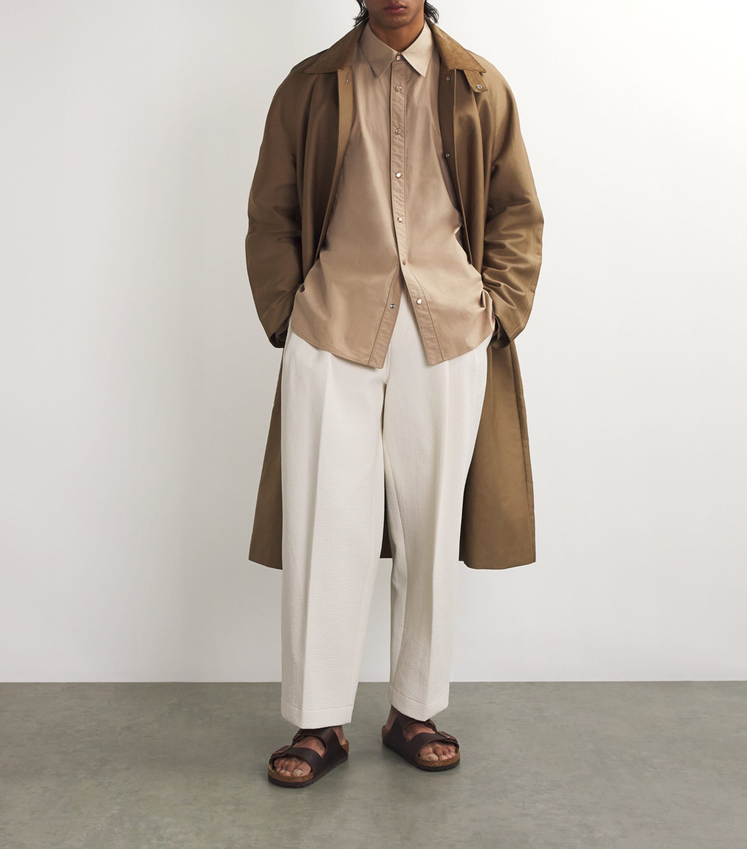 Le 17 Septembre Mens Cotton Press-Stud Shirt Beige Image 2