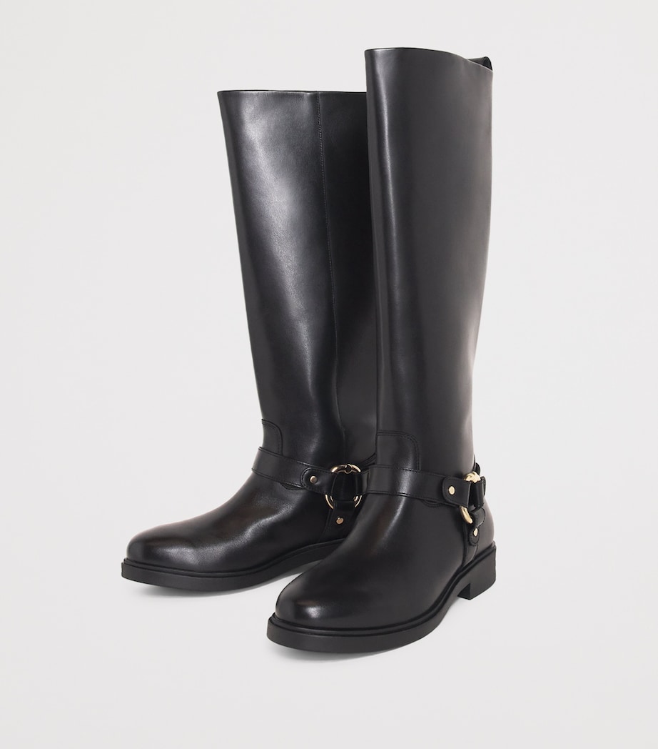 Leather Knee-High Biker Boots BLACK Image 3