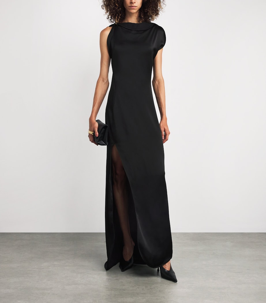 Satin Side-Split Gown 1 BLACK Image 2