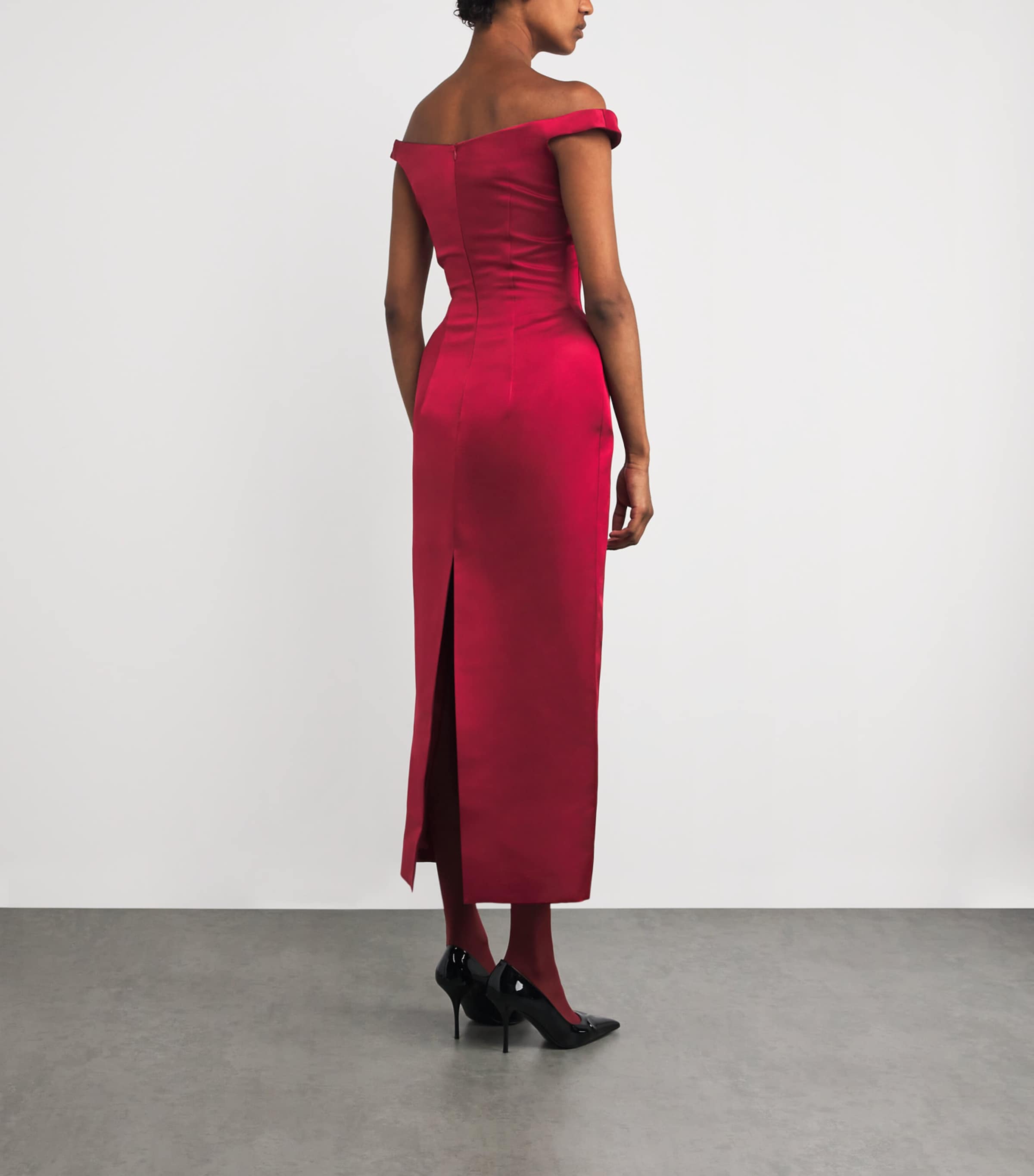 Silk Off-The-Shoulder Corset Midi Dress BORDEAUX Image 3