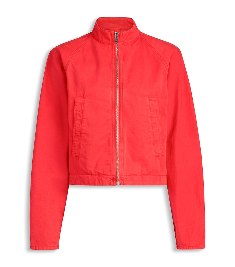 Alaïa Womens High-Neck Denim Jacket Vermilion Red Image 1