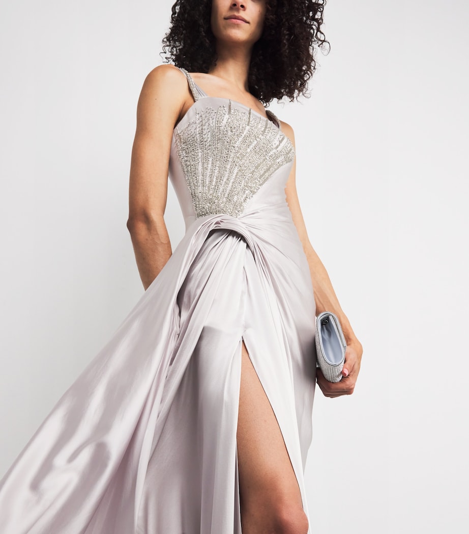 Stretch-Silk Crystal-Embellished Gown SILVER ASH Image 4